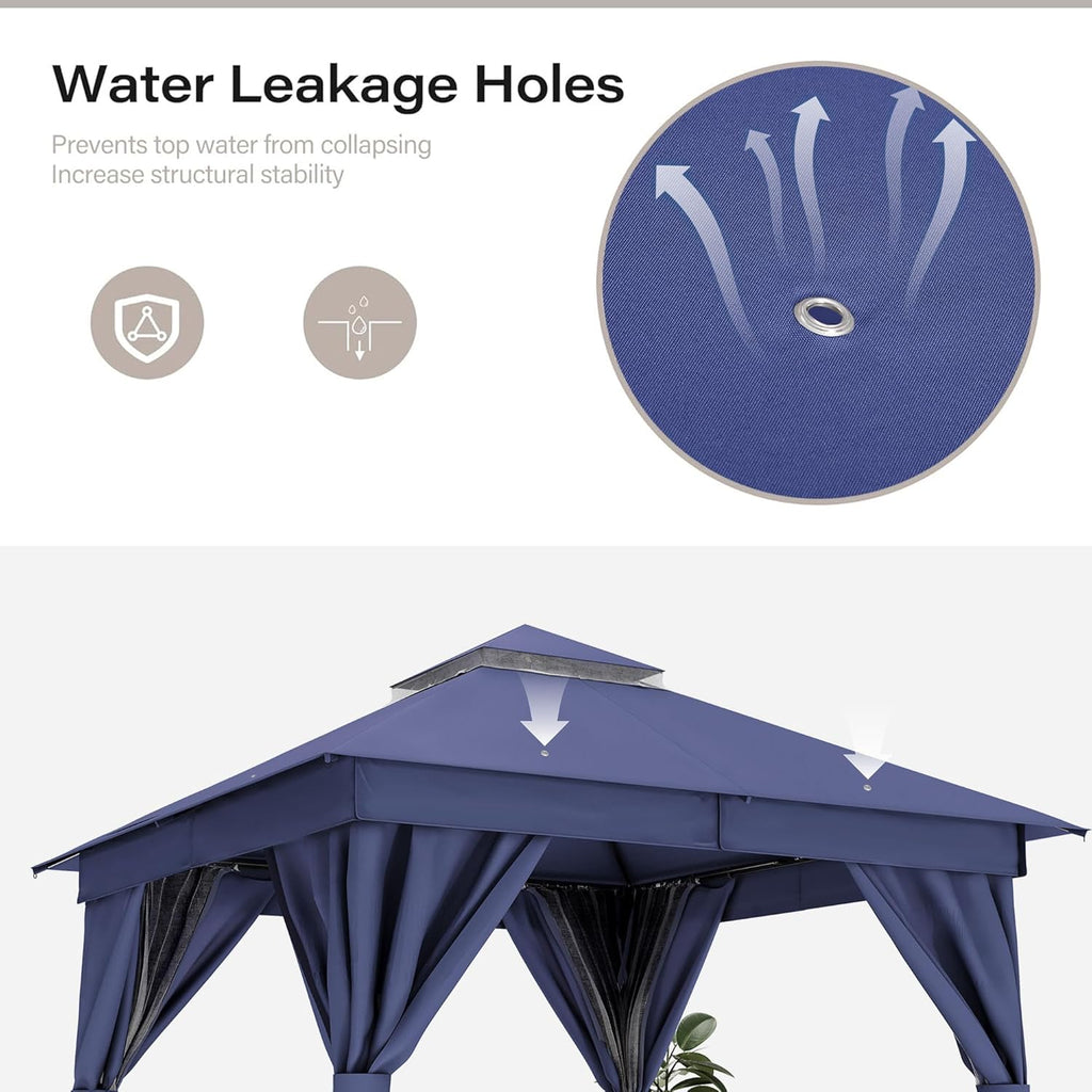 Tente pavillon d'extérieur améliorée à double toit, auvent imperméable UV50+ avec filet et crochets