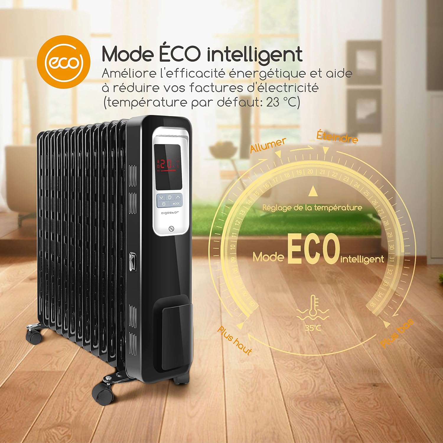 Aigostar Oil Monster Chauffage à huile 2500 W, 13 éléments chauffants