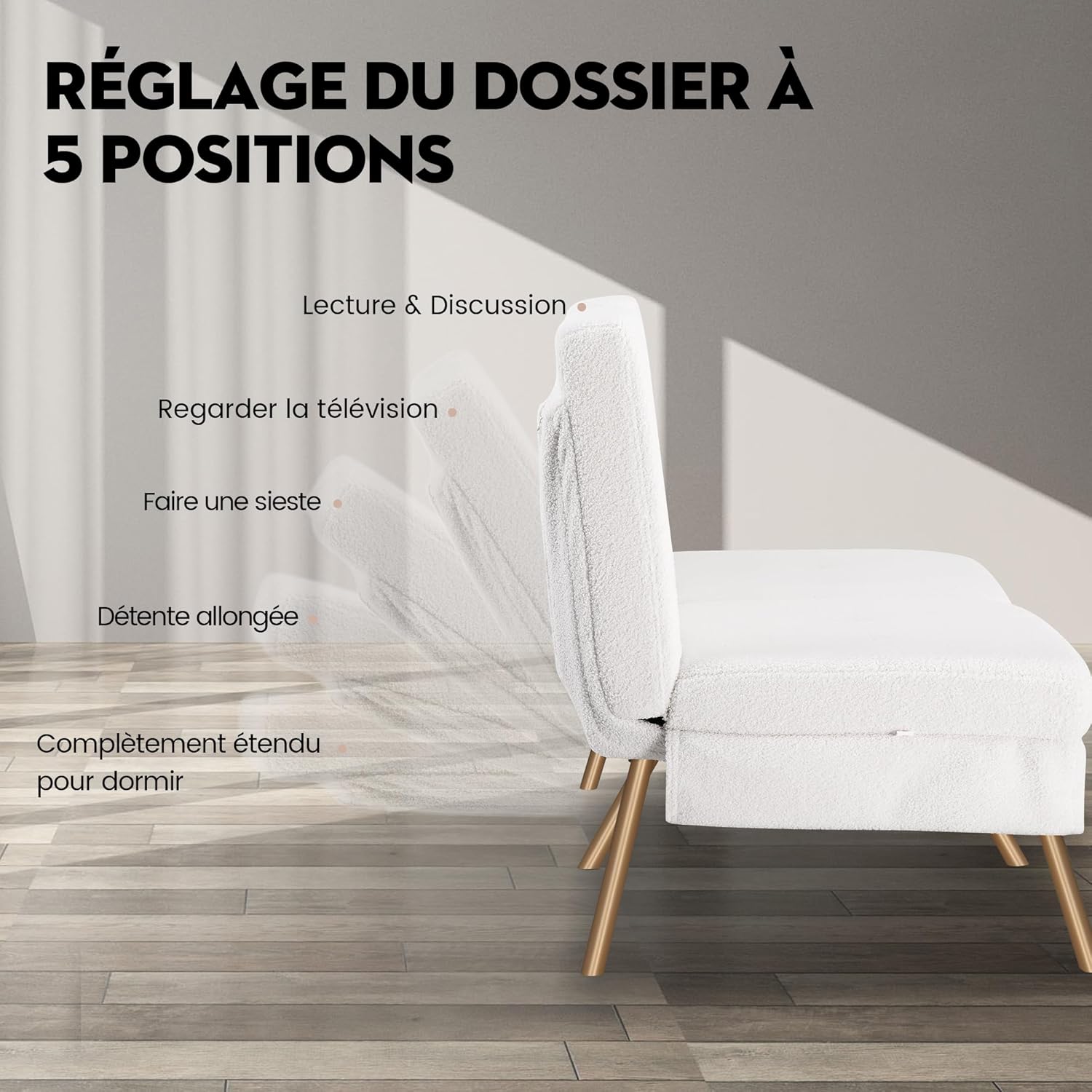 COMHOMA Slaapbank met slaapfunctie - Omvormbare futonhoes - Hoekbank - 3-zits gastenbank - met verstelbare stoffen rugleuning - Grijs 