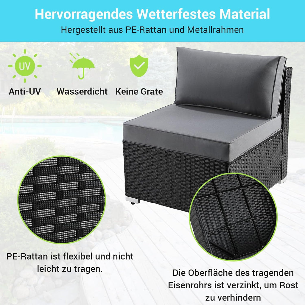 Ensemble de 6 meubles de jardin en rotin synthétique, canapés modulables pour 7 personnes, salon de jardin résistant aux intempéries avec 2 canapés d'angle, 2 fauteuils, 1 table basse avec plateau en verre