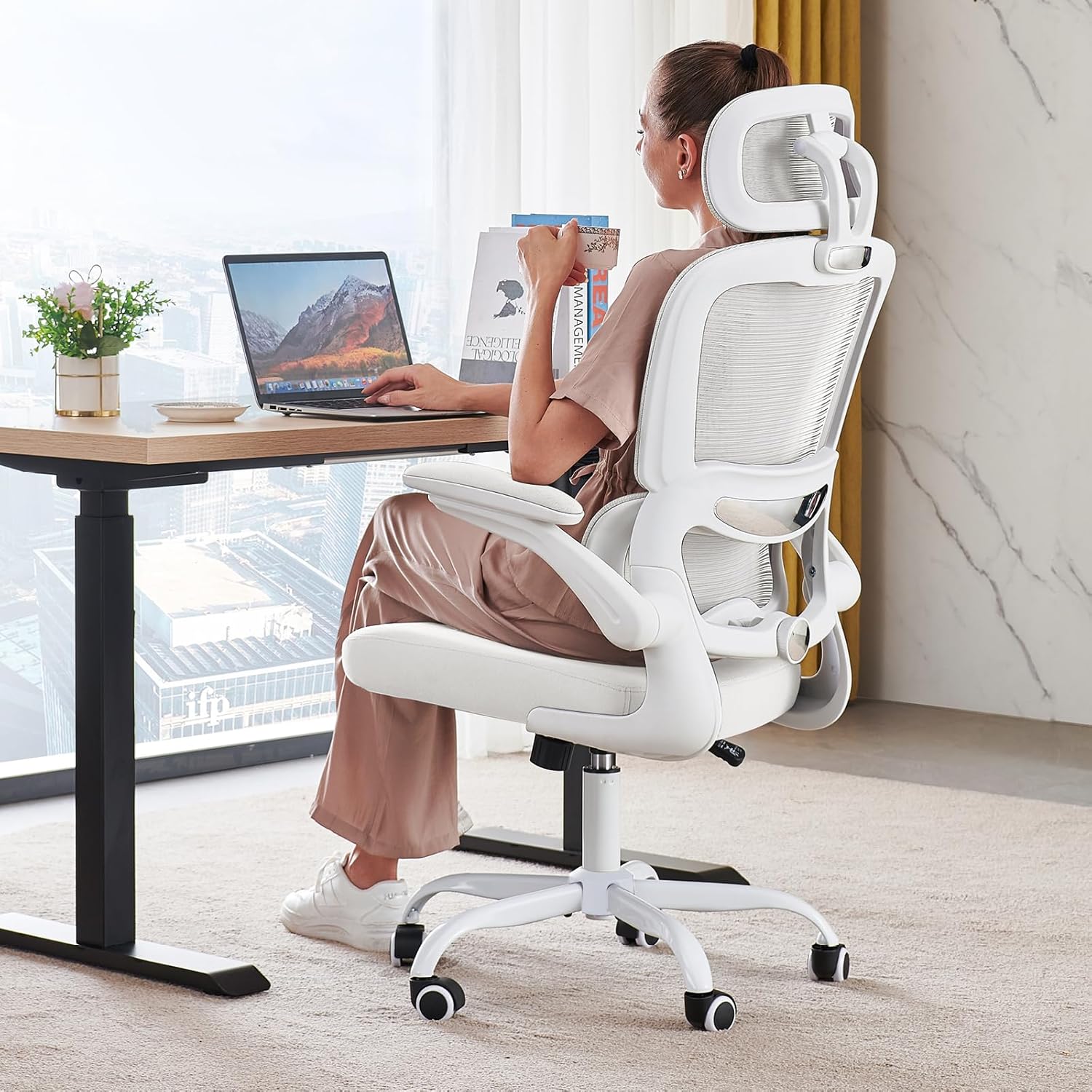Chaise de bureau ergonomique TRALT, 150 kg, chaise de jeu à domicile avec roulettes