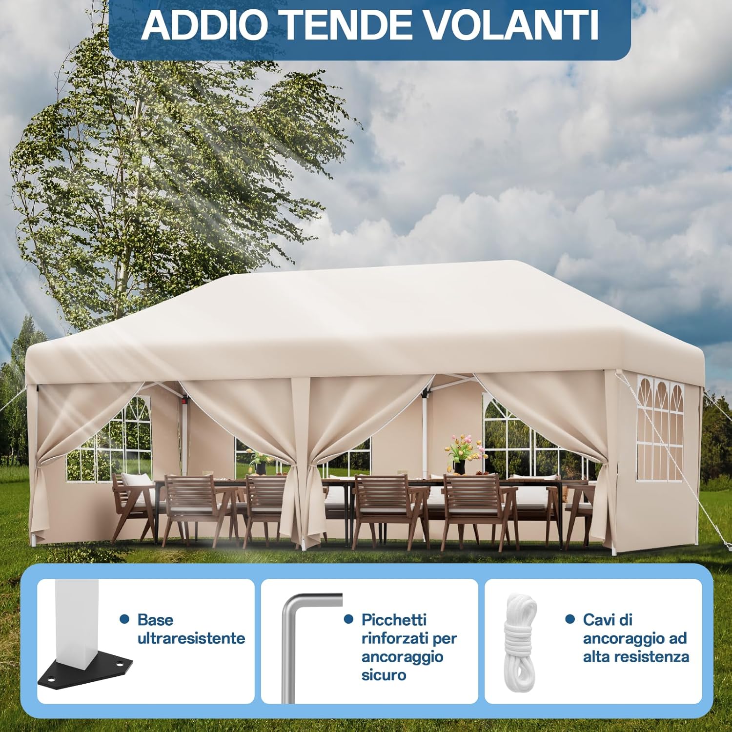 Gazebo pliant étanche JUMMICO, gazebo de jardin extérieur, gazebo pliant à hauteur réglable,