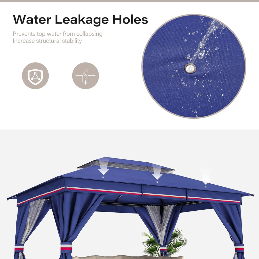 Tente pavillon d'extérieur améliorée à double toit, auvent imperméable UV50+ avec filet et crochets