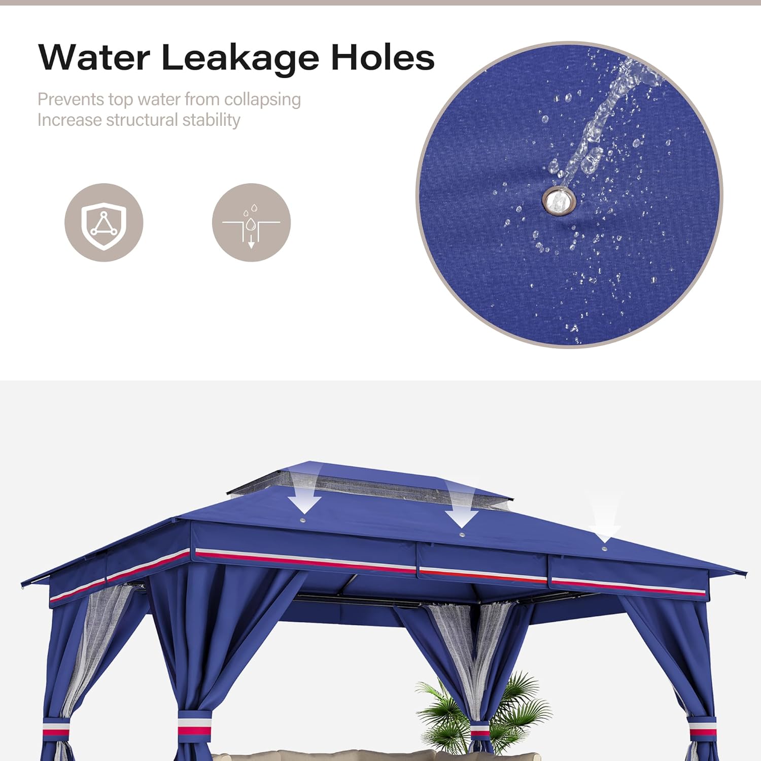 Tente pavillon d'extérieur améliorée à double toit, auvent imperméable UV50+ avec filet et crochets