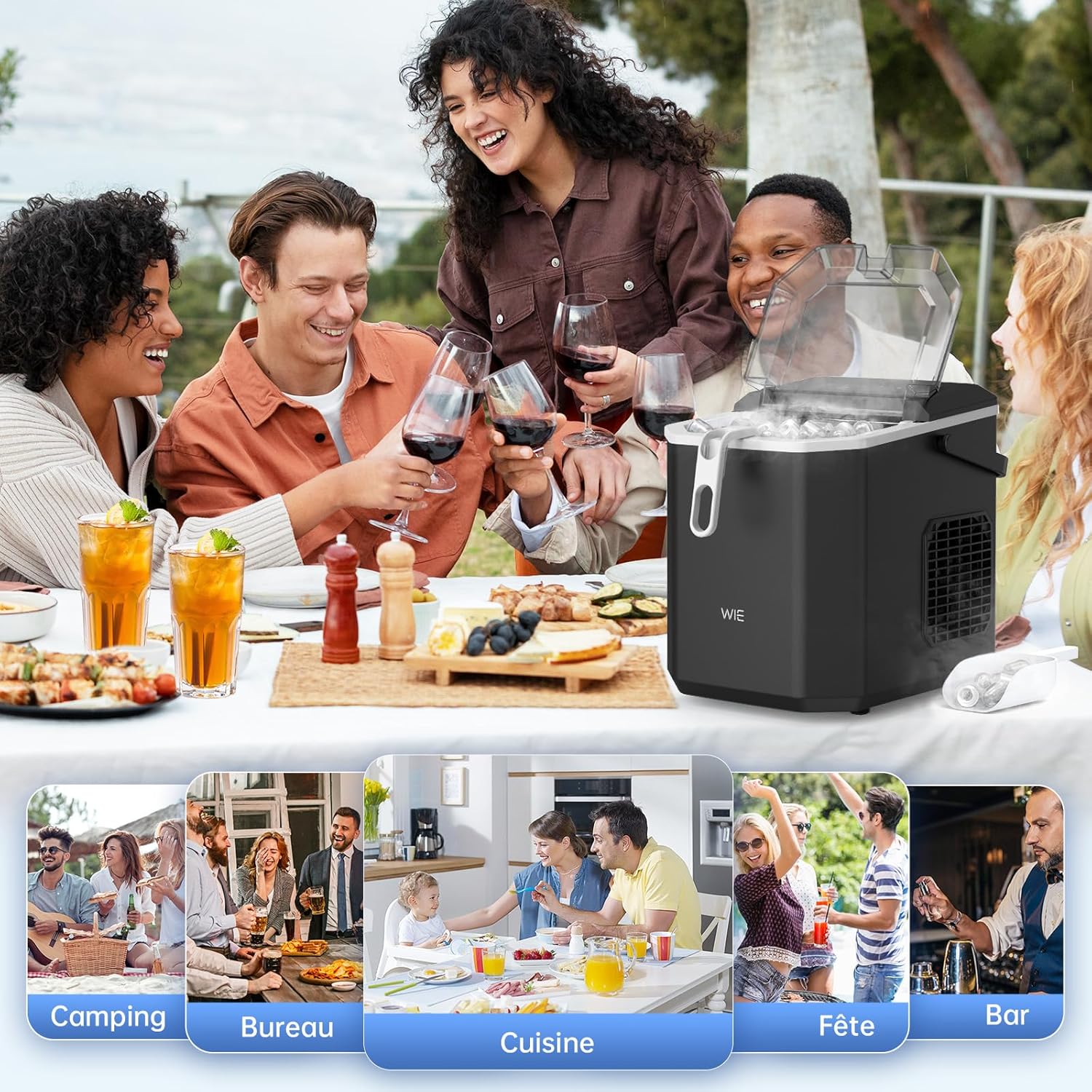 Machine à glaçons 24 heures sur 24, 12 kg, portable, silencieuse, avec pelle à glace et autonettoyante