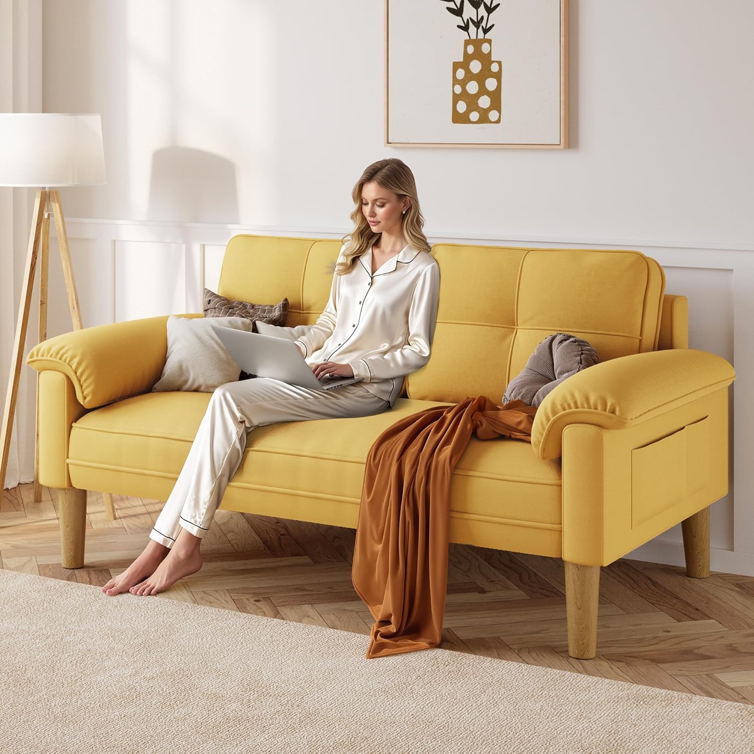 Canapé 2 places Xbro - petit canapé 2 places avec accoudoirs et poches latérales, canapé moderne