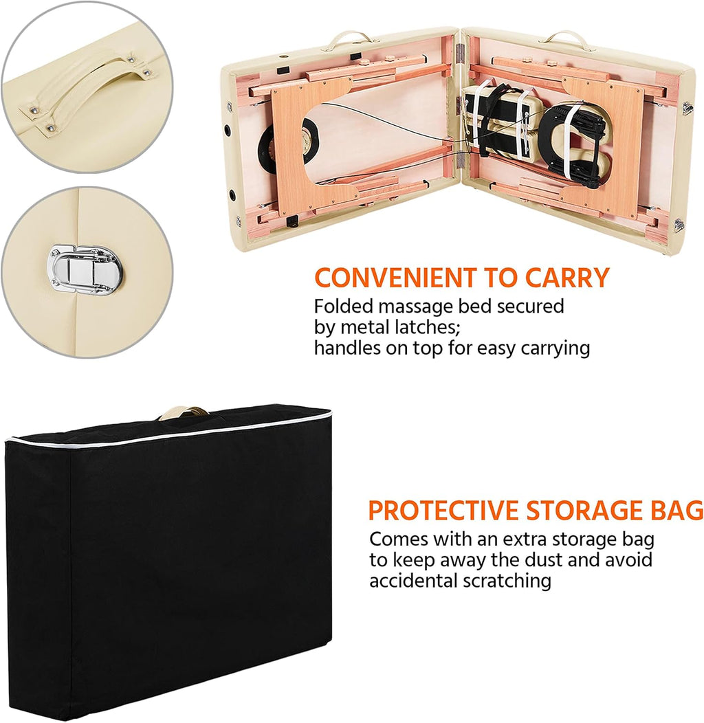 Yaheetech opklapbare massagetafel 70 cm, professioneel massagebed in 2 delen, massief houten tafelbank, cosmetische therapie, zwart 