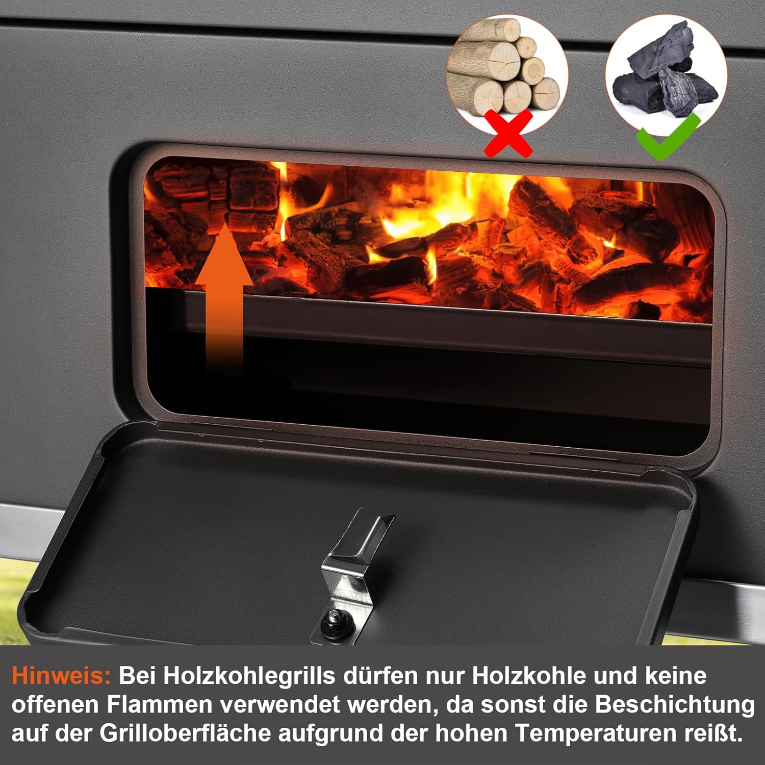 Barbecue Charbon de Bois, Chariot à Barbecue XXL, Grand Barbecue au Charbon de Bois, Grill à Charbon avec Couvercle, 2 Tables d'Appoint, Roues et Thermomètre, BBQ Fumoir, Barbecue de Jardin, Gris