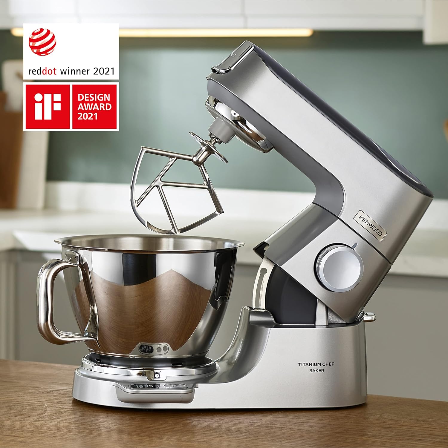 Kenwood Titanium Chef Baker KVC85.004SI Patisserie Processor met geïntegreerde weegschaal, inclusief 3-delige deegset, mengkom van 5 liter en 3,5 liter, progressieve cruisecontrol, 1200 W, zilverkleurig 