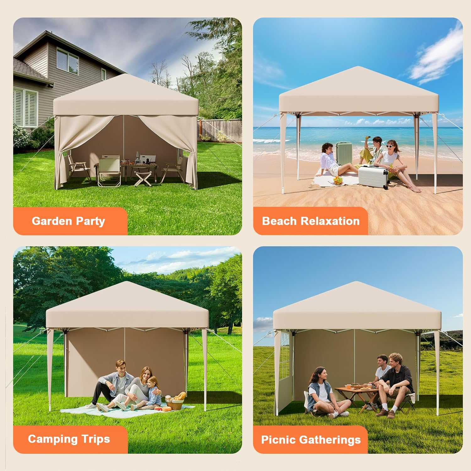 Gazebo pliant étanche JUMMICO, gazebo de jardin extérieur, gazebo pliant à hauteur réglable,