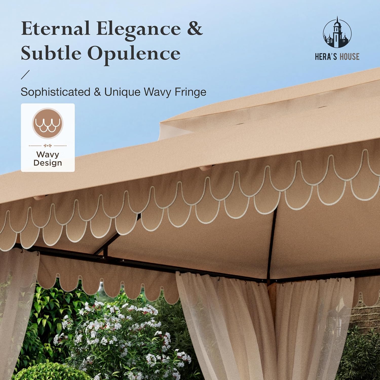 Gazebo 10 x 13, gazebo extérieur abrité, tente à auvent en métal robuste avec double toit et moustiquaire