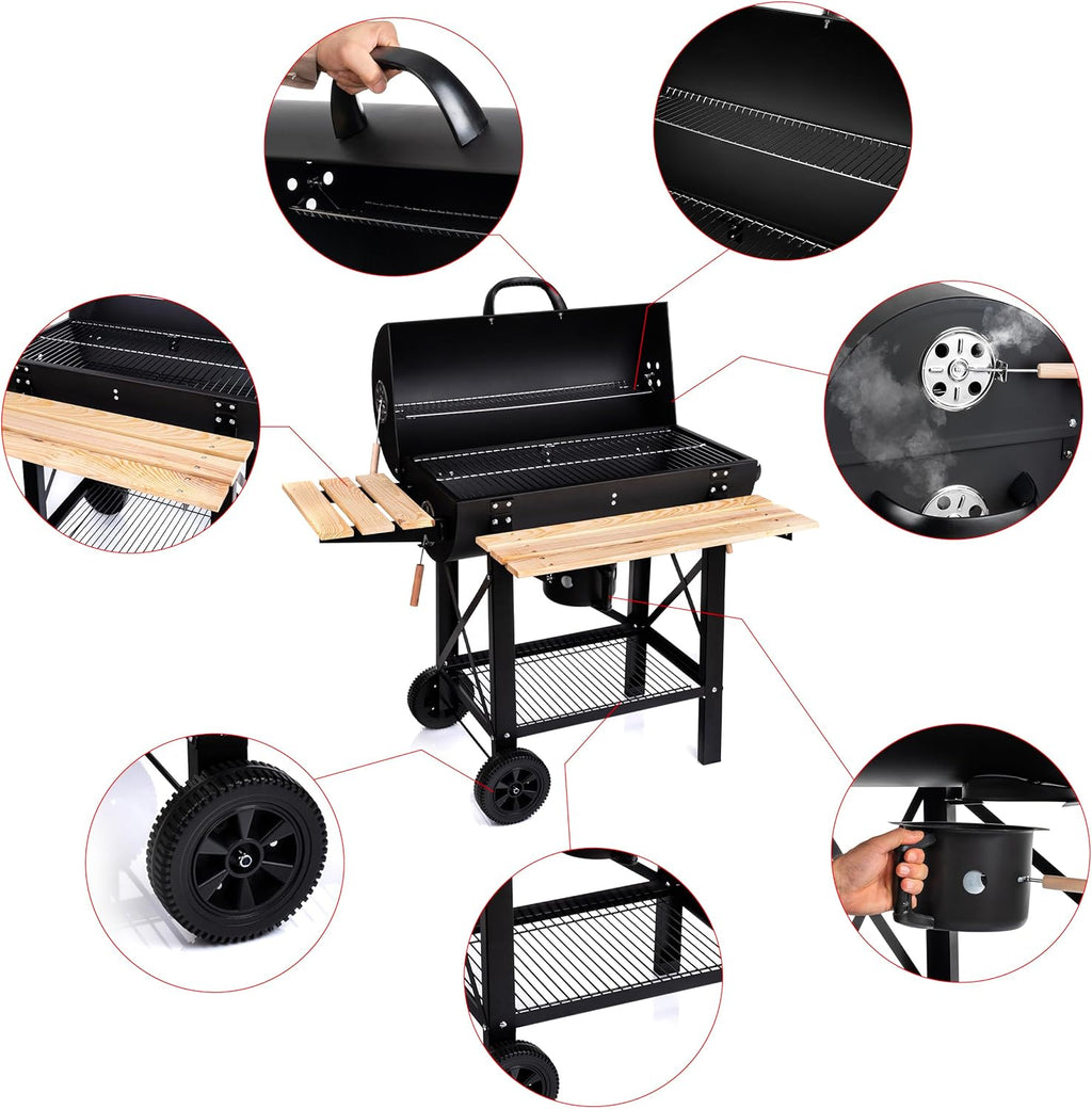 Couvercle de gril de cuisson LEHMANN Charcoal Grill XL, roues et poignées chauffantes,