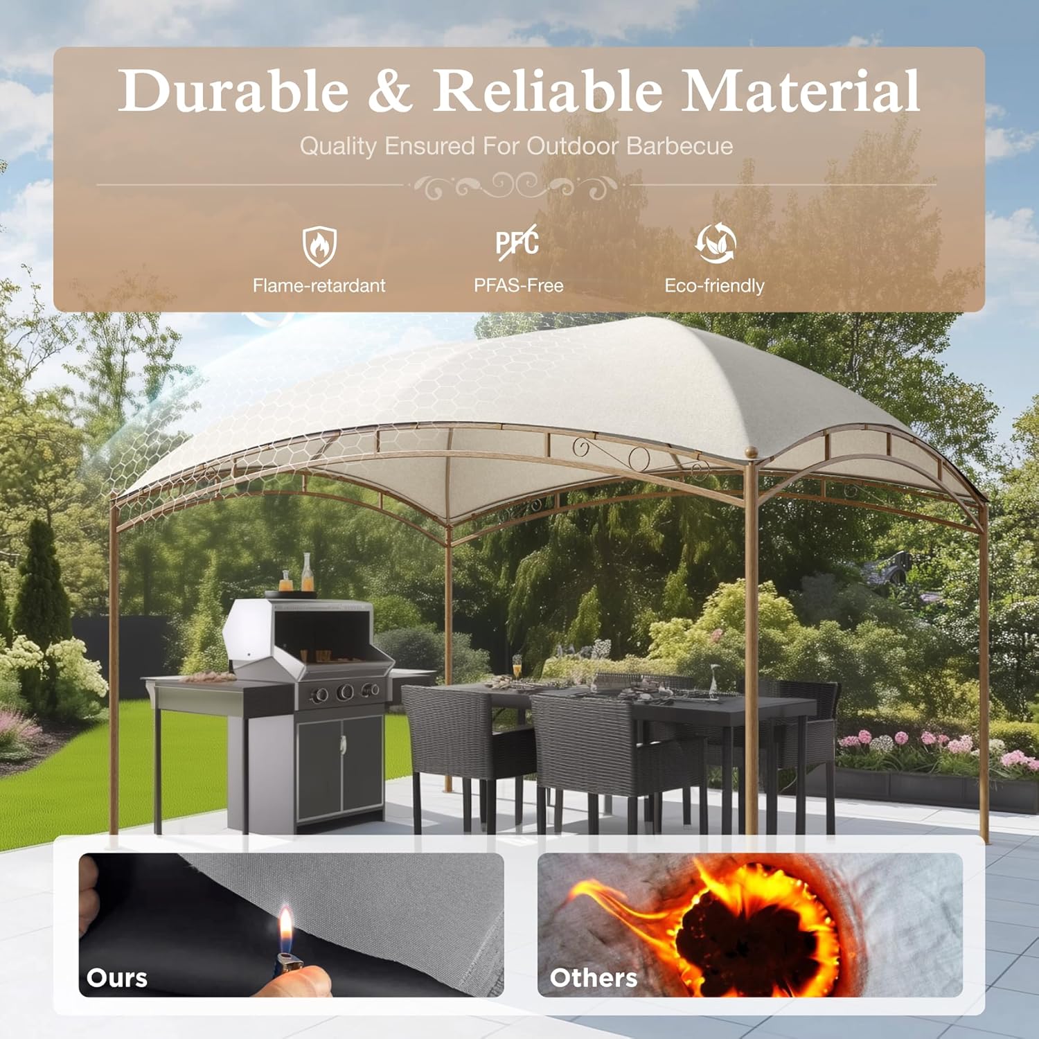 Gazebo 10 x 13, gazebo extérieur abrité, tente à auvent en métal robuste avec double toit et moustiquaire