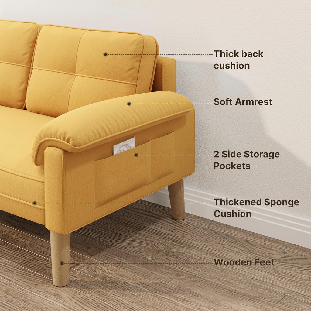 Canapé 2 places Xbro - petit canapé 2 places avec accoudoirs et poches latérales, canapé moderne