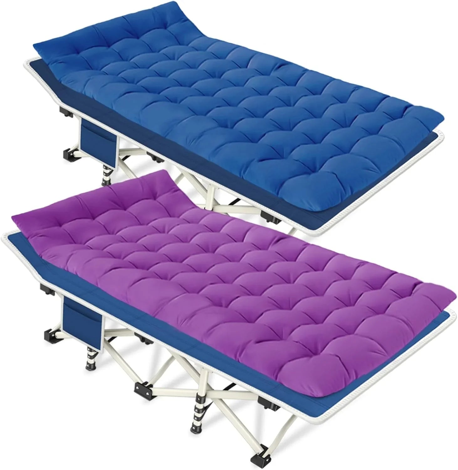 Lot de 2 lits de camping avec matelas, lits de couchage confortables, lits de camping pour adultes, lits pliants pour 2 personnes, lits de couchage robustes