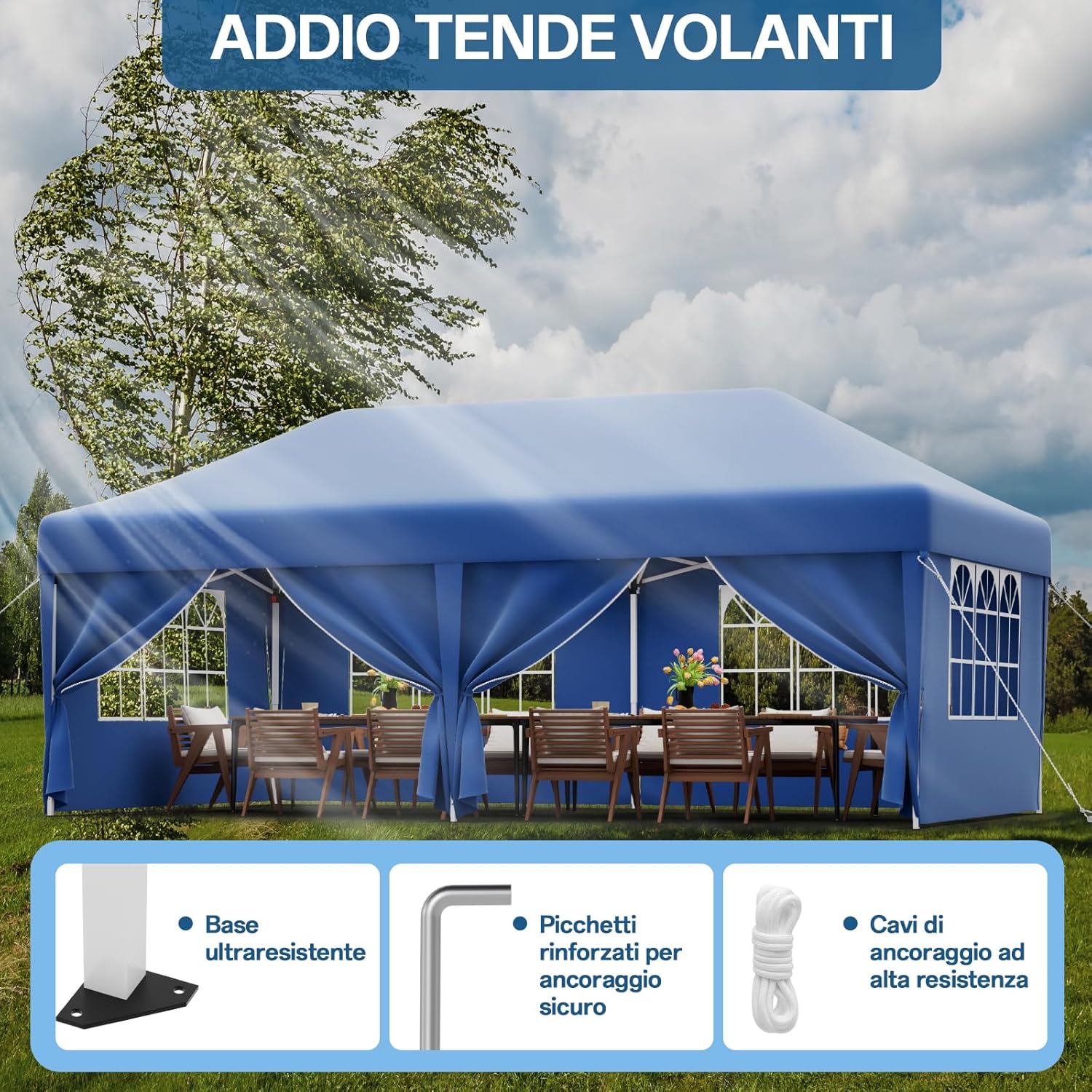 Gazebo pliant étanche JUMMICO, gazebo de jardin extérieur, gazebo pliant à hauteur réglable,