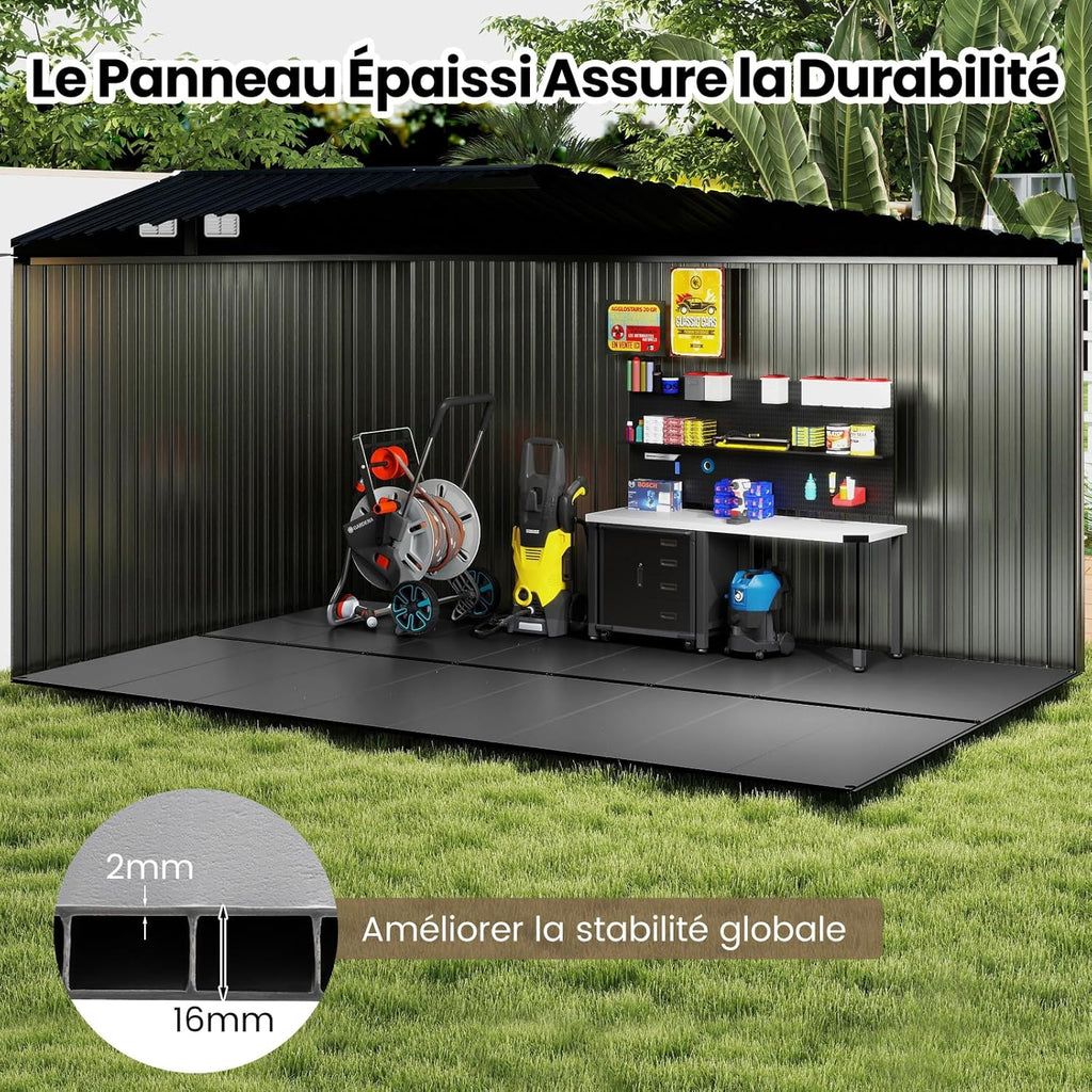 RELAX4LIFE Abri de Jardin en Métal 350x223x197cm, Cabane de Stockage 15m3 8m2 avec 2 Portes, Toit Incliné, Fenêtre de Ventilation pour Vélo Tondeuse, Organisateur Extérieur pour Jardin Patio (15m³)