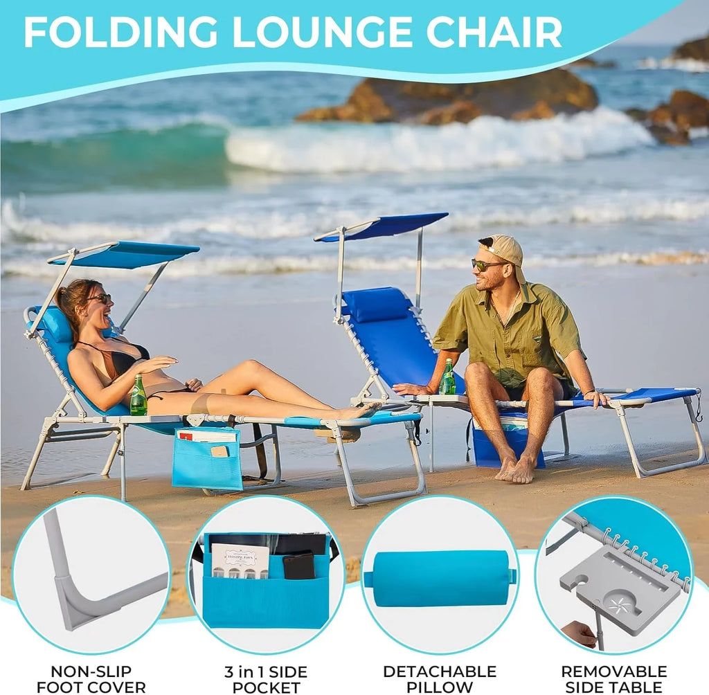 Lot de 2 chaises longues d'extérieur - Chaise longue pliante portable pour patio, piscine, camping, inclinable et réglable sur 5 positions