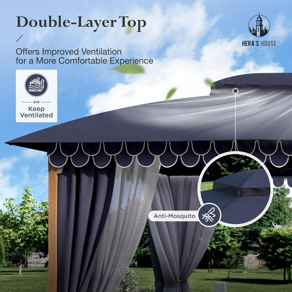 Gazebo 10 x 13, gazebo extérieur abrité, tente à auvent en métal robuste avec double toit et moustiquaire