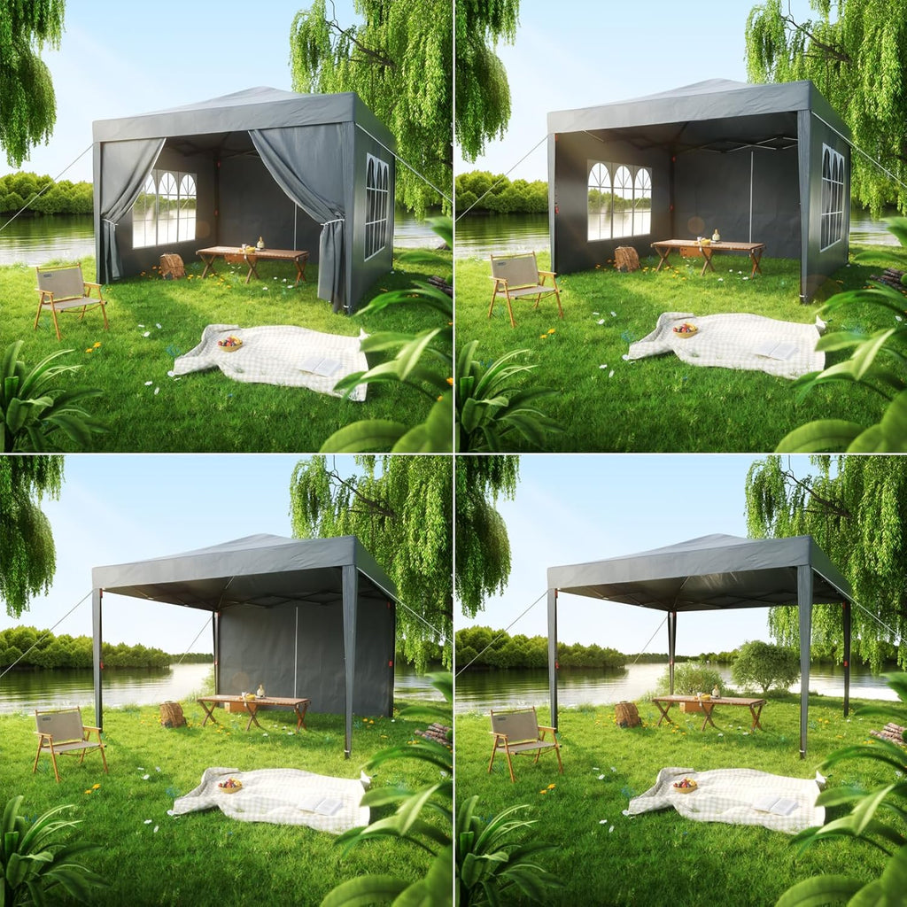 Gazebo pliant ISE, gazebo pliant 3x3 avec rideaux, gazebo de jardin extérieur,