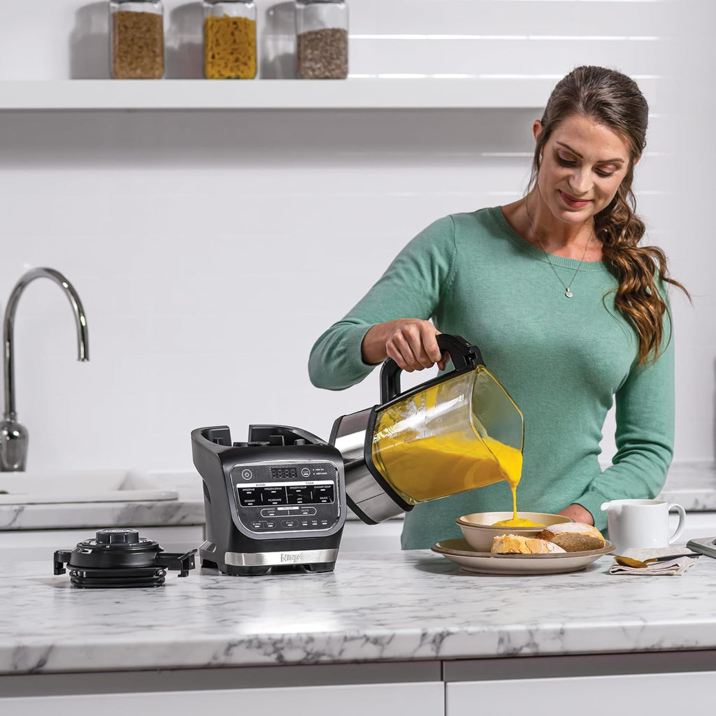 Ninja Foodi blender en soepmixer, 10 Auto-iQ programma's, 1,7 liter glazen kan, warm- en koudmixer, ingebouwd verwarmingselement, reinigingsprogramma en borstel, 1000 W, zwart HB150EU 