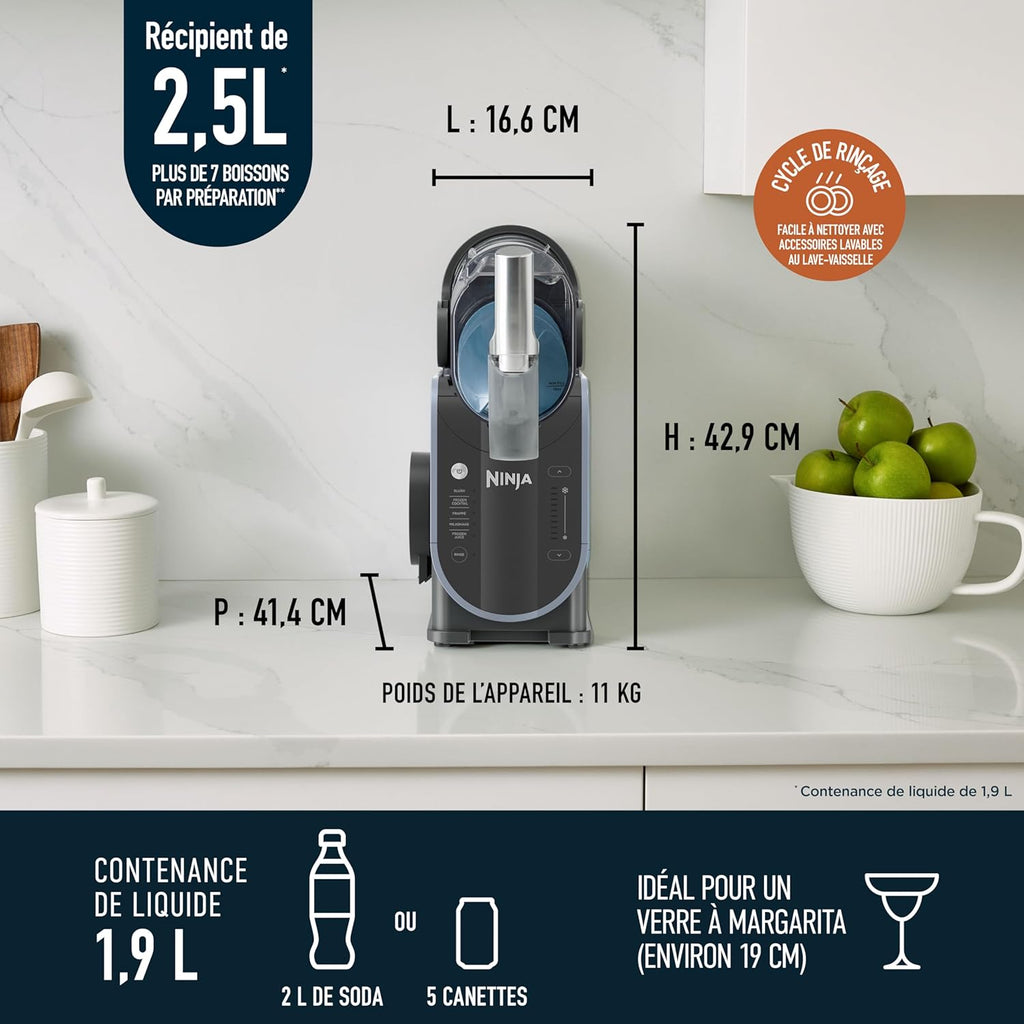 Machine à boissons glacées pour smoothies, cocktails, frappuccinos, milkshakes et jus glacés Aucune glace ni préparation requise Capacité de 1,9 litre