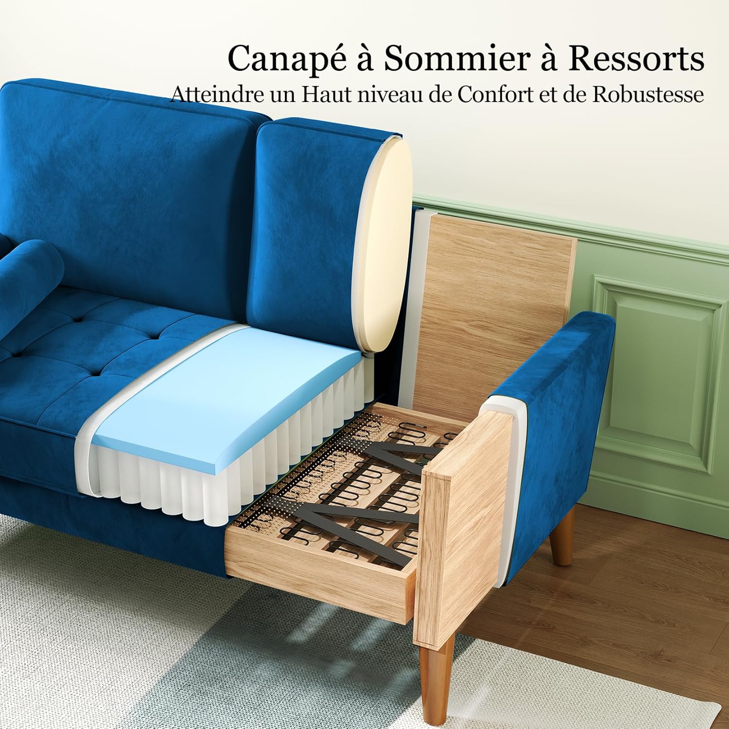 Vesgantti Kleine Grijze 2-zitsbank, Fluweelbank 121 cm met verende kussens, Mini-slaapkamerbank met armleuningen, Moderne woonkamerbank, Vaste 2-zitsbank, Grijze bank 