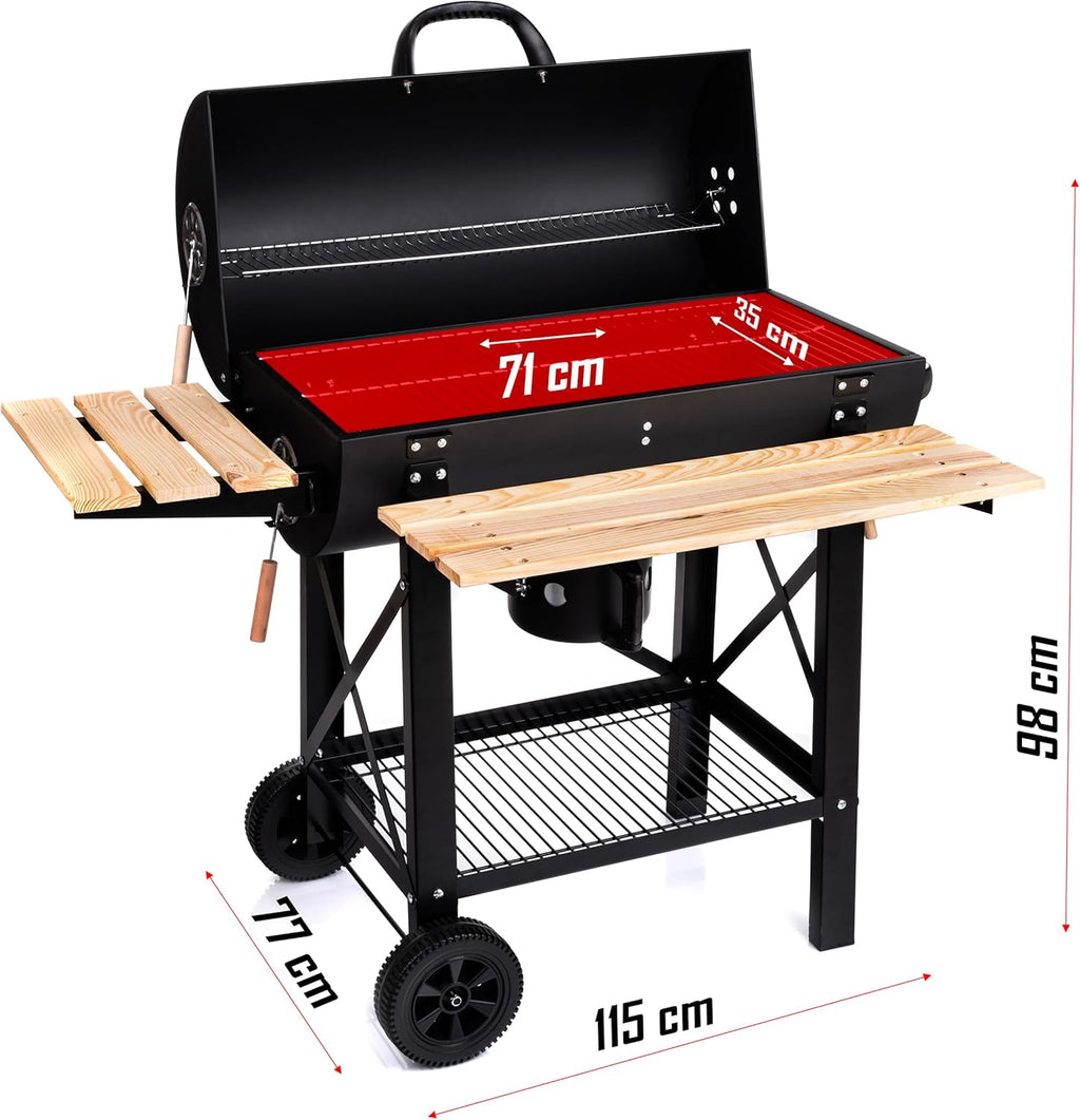 Couvercle de gril de cuisson LEHMANN Charcoal Grill XL, roues et poignées chauffantes,