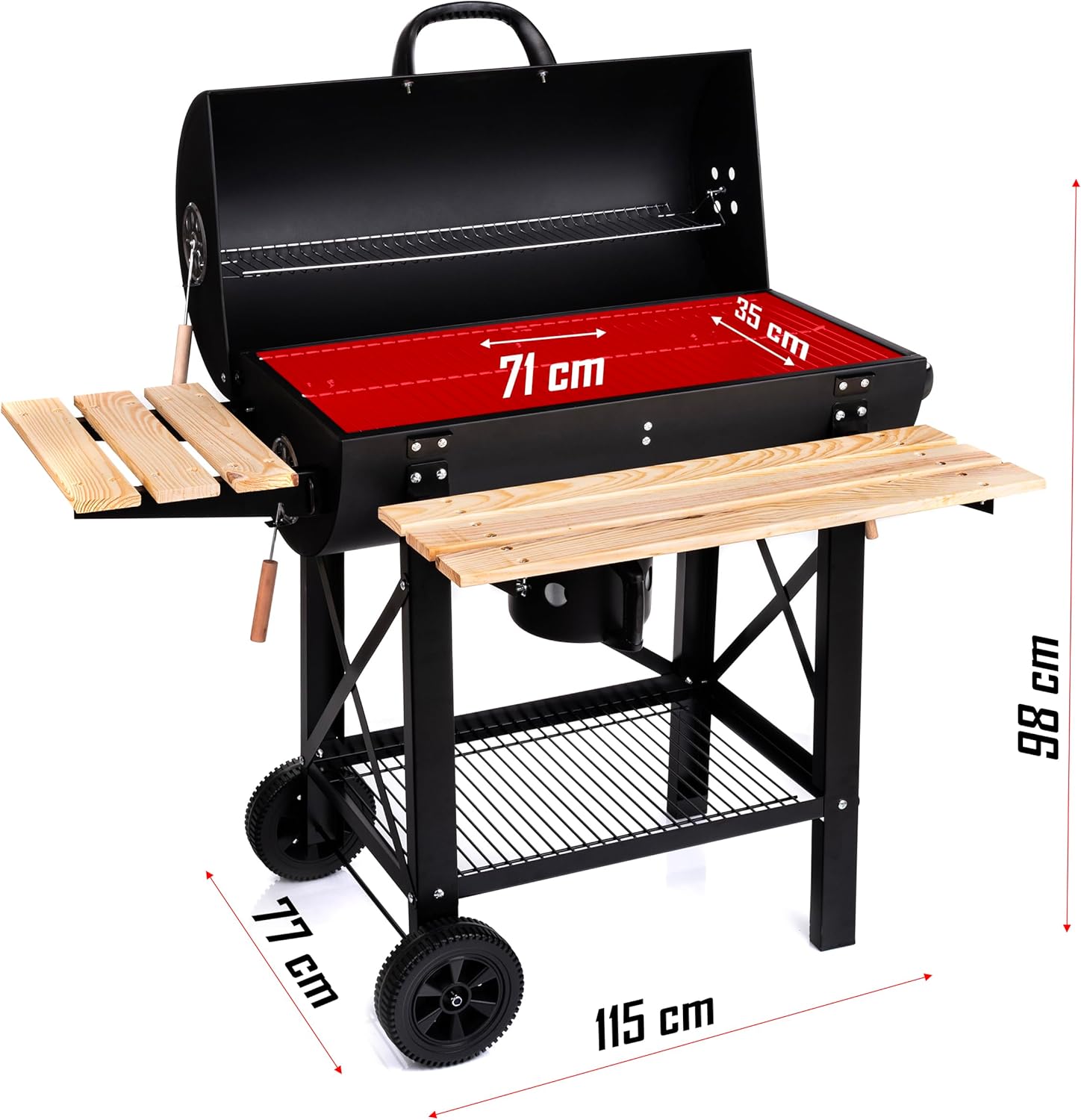 Couvercle de gril de cuisson LEHMANN Charcoal Grill XL, roues et poignées chauffantes,