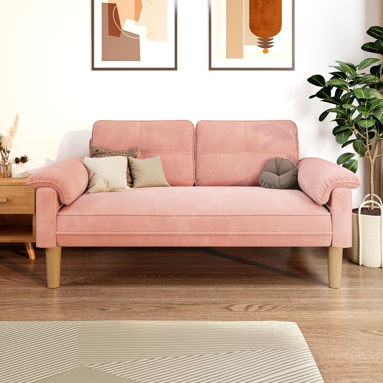 Canapé 2 places Xbro - petit canapé 2 places avec accoudoirs et poches latérales, canapé moderne