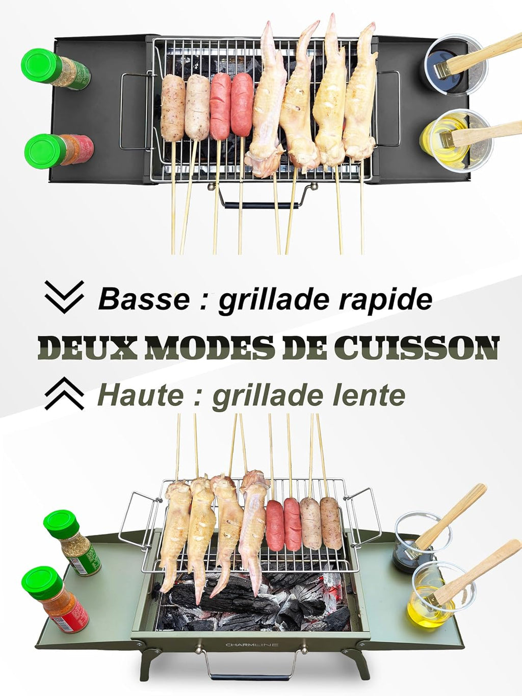 Barbecue portable compact au charbon de bois pour l'extérieur, 34 x 23 cm