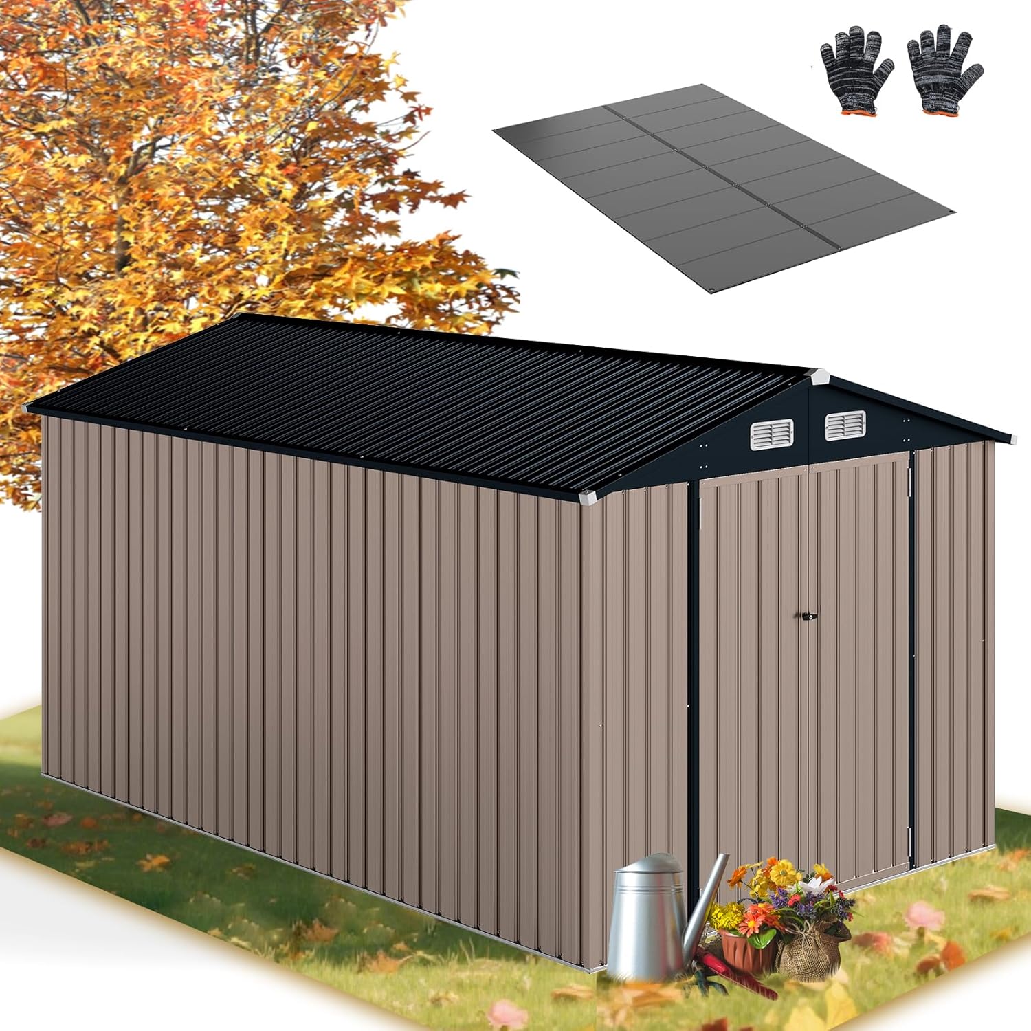 RELAX4LIFE Abri de Jardin en Métal 350x223x197cm, Cabane de Stockage 15m3 8m2 avec 2 Portes, Toit Incliné, Fenêtre de Ventilation pour Vélo Tondeuse, Organisateur Extérieur pour Jardin Patio (15m³)