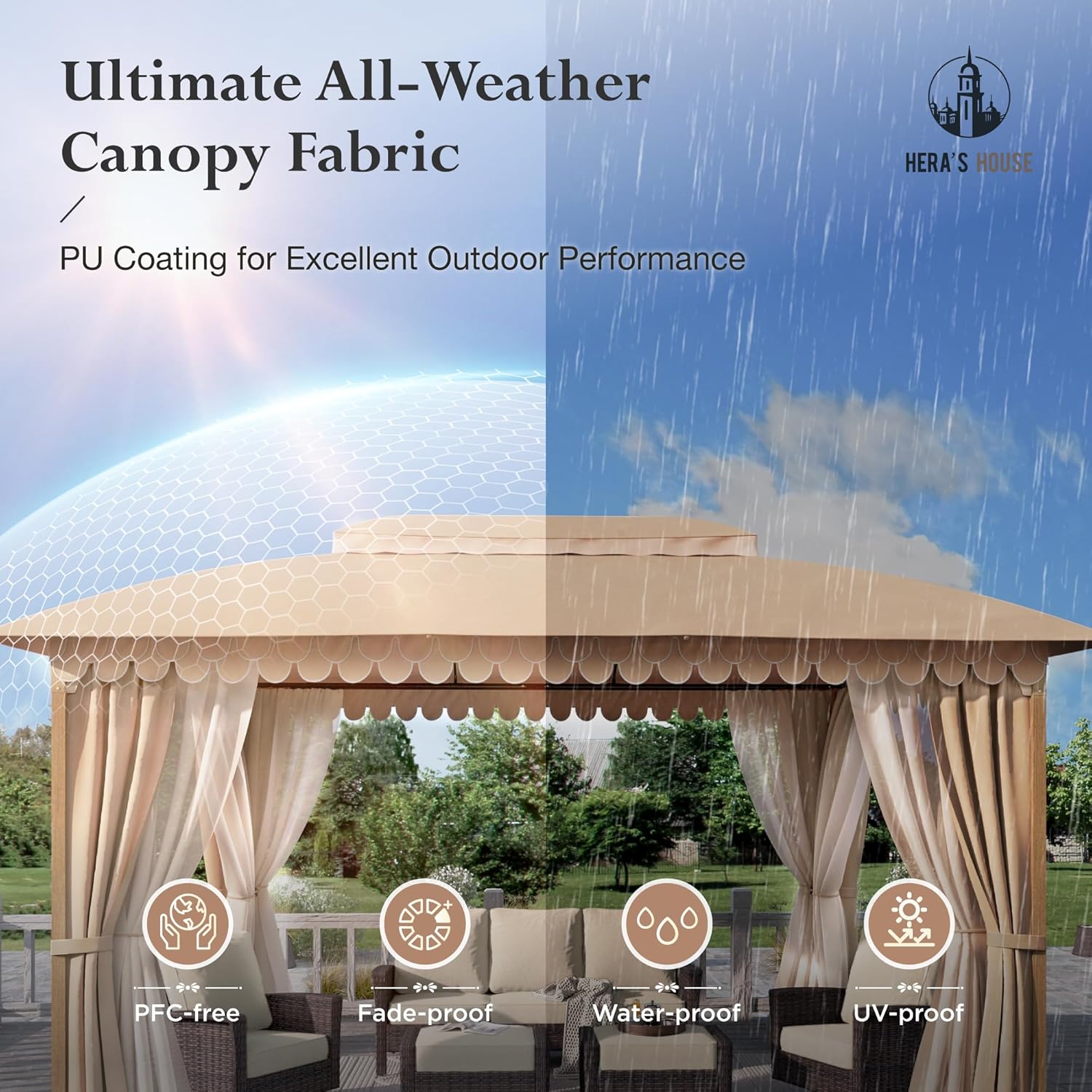 Gazebo 10 x 13, gazebo extérieur abrité, tente à auvent en métal robuste avec double toit et moustiquaire