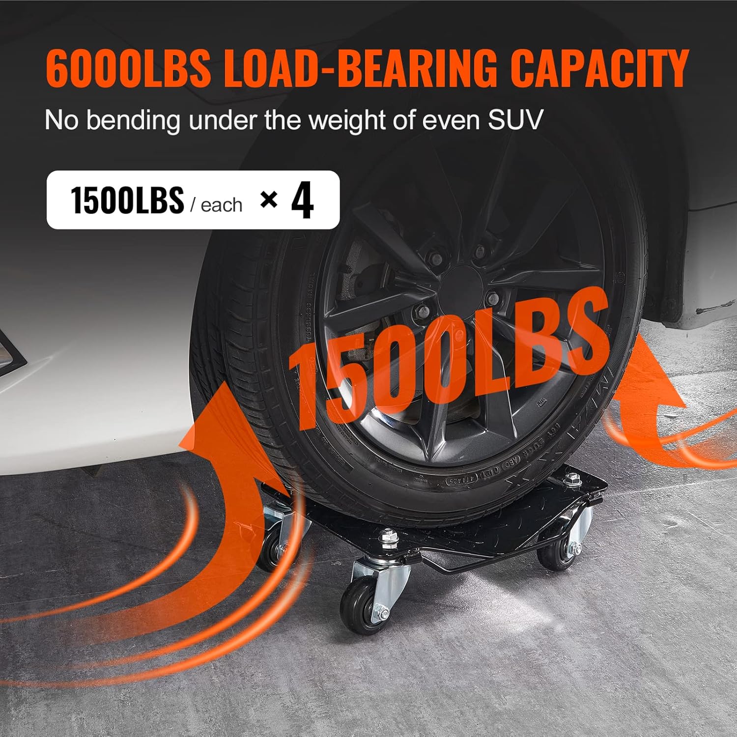 VEVOR Autotransportwagen, 4 stuks, 3 ton, 38,5 x 30 cm, vergrendelbare wielen, positioneringshulpmiddel voor voertuigen, meubels en apparatuur. 