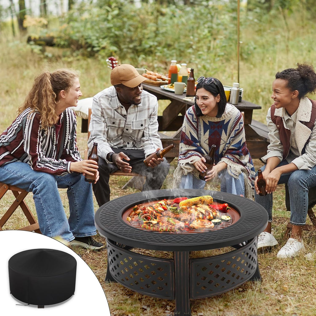 Foyer de barbecue extérieur avec protection, foyer de jardin 3 en 1 chauffé pour l'hiver