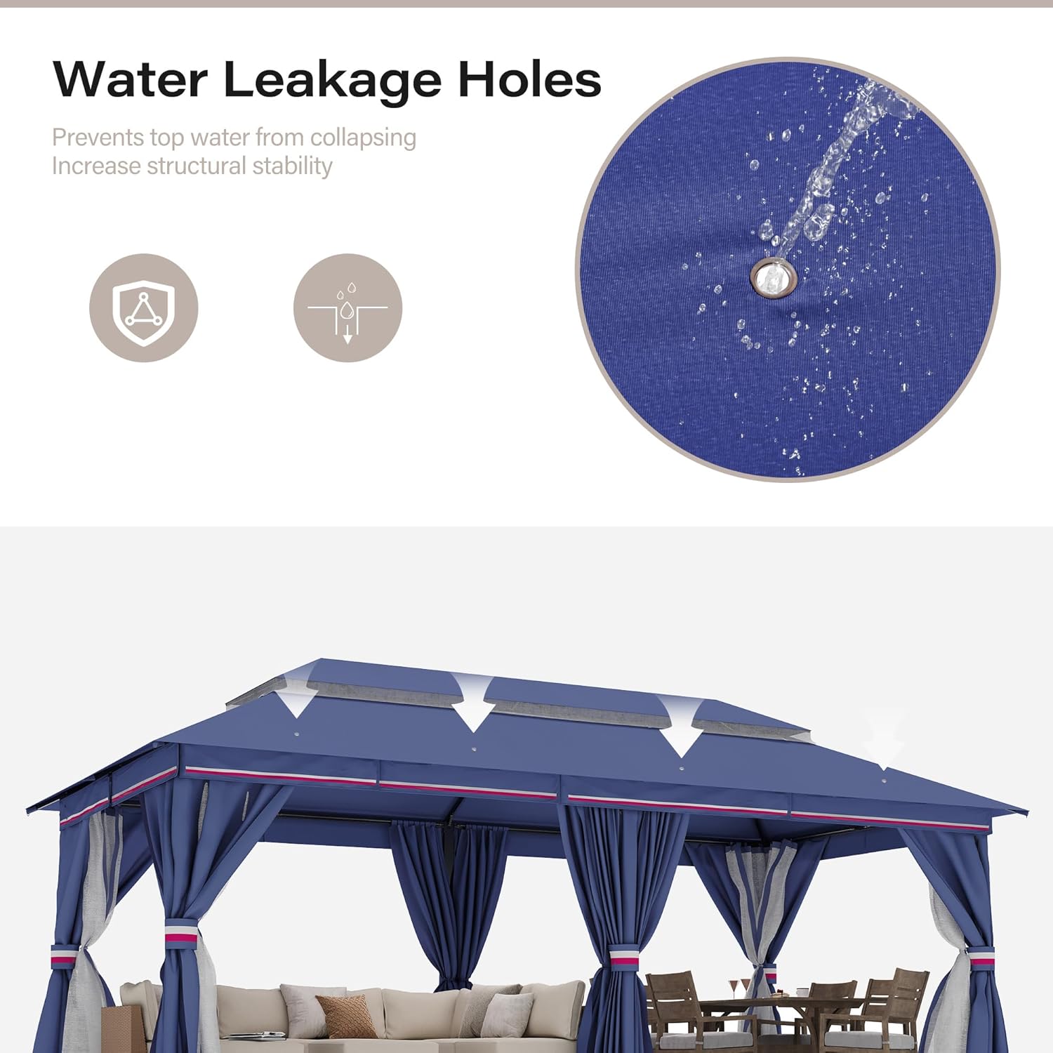 Tente pavillon d'extérieur améliorée à double toit, auvent imperméable UV50+ avec filet et crochets