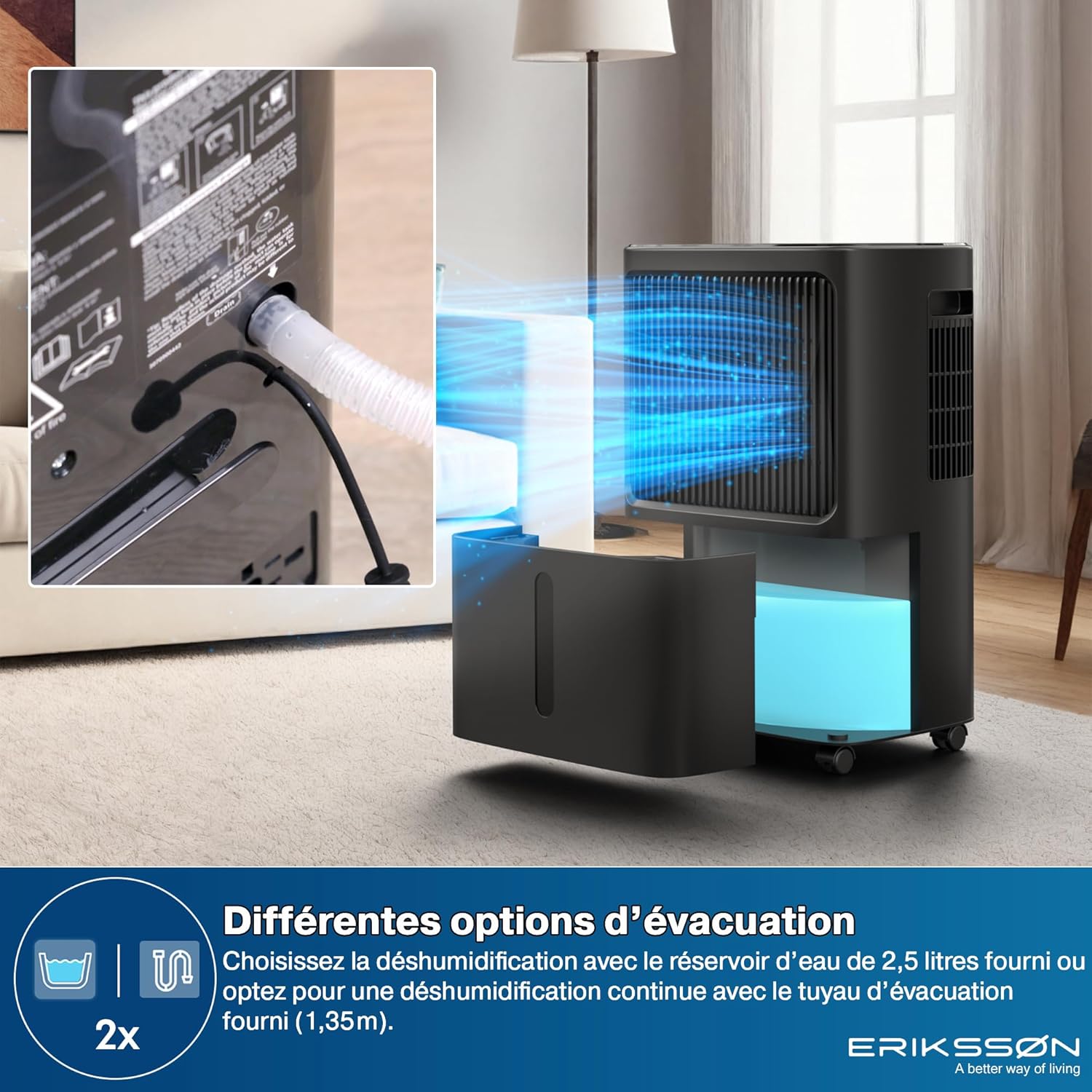 Déshumidificateur 16 litres/24 heures taille de la pièce : environ 140 m3 (70 m2), affichage LED, résistant à l'humidité  avec minuterie, économie d'énergie, avec capteur d'humidité (blanc)