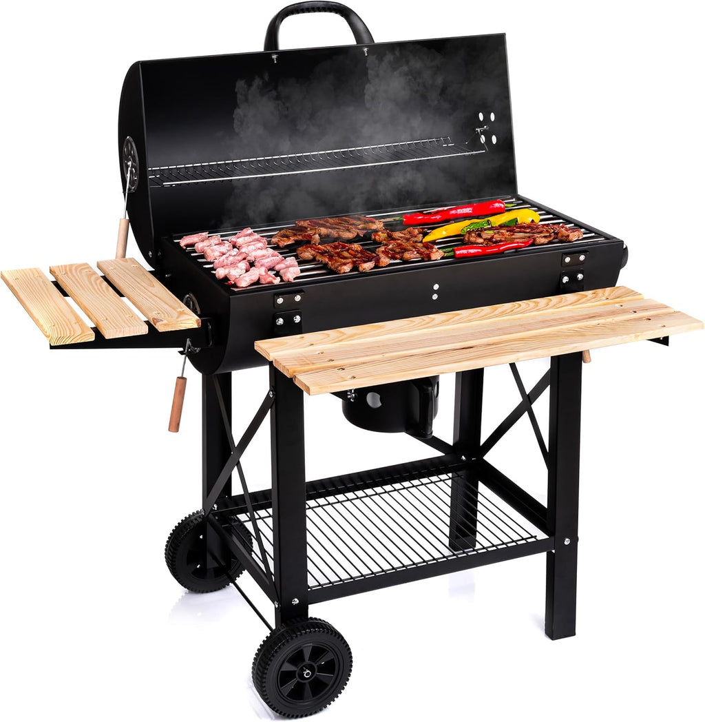 Couvercle de gril de cuisson LEHMANN Charcoal Grill XL, roues et poignées chauffantes,
