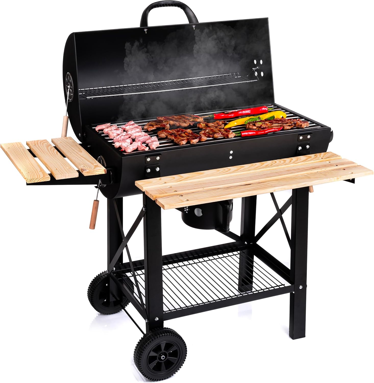 Couvercle de gril de cuisson LEHMANN Charcoal Grill XL, roues et poignées chauffantes,
