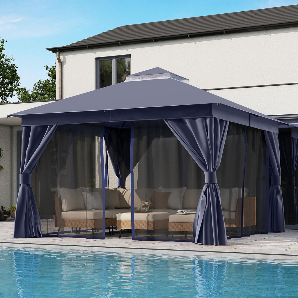 Tente pavillon d'extérieur améliorée à double toit, auvent imperméable UV50+ avec filet et crochets