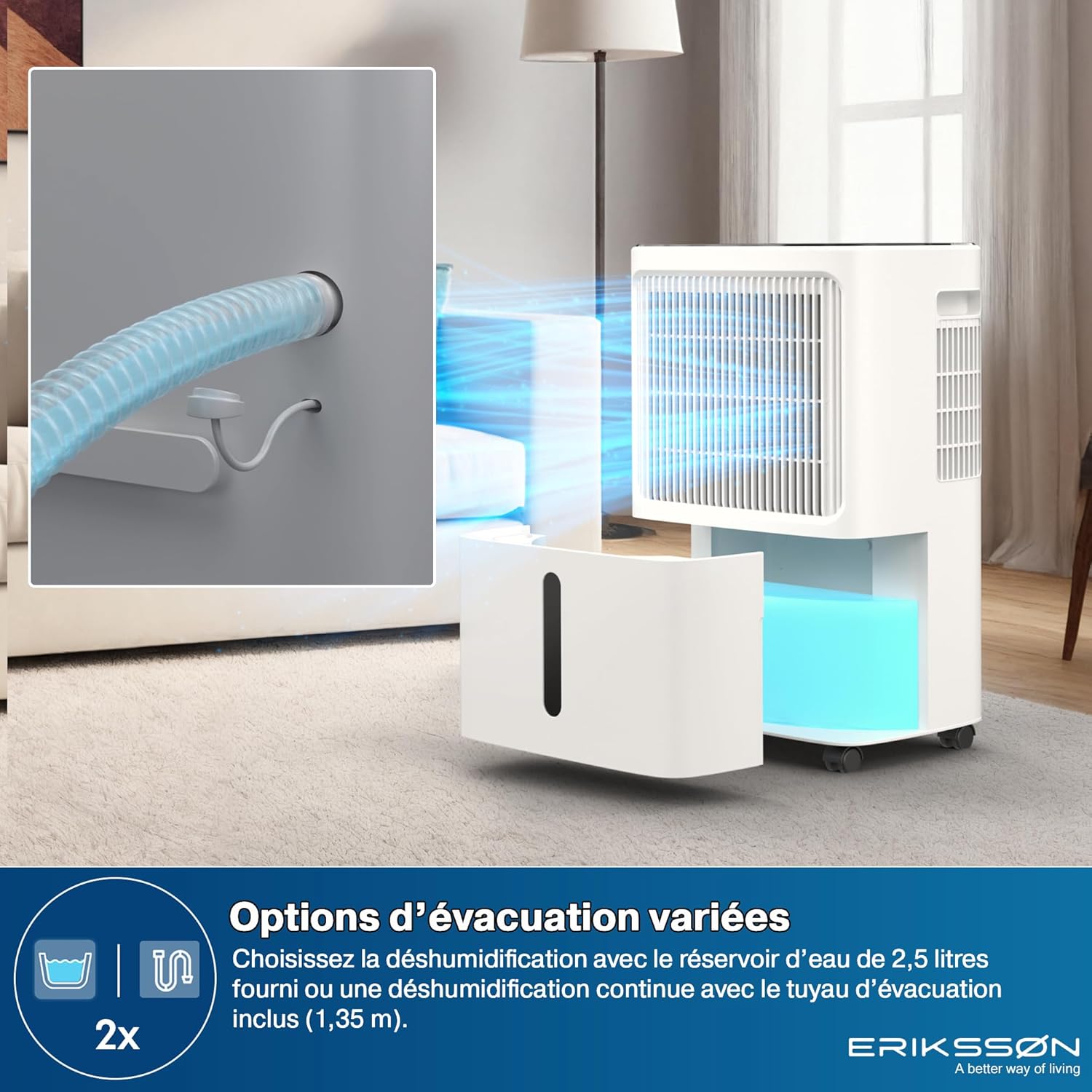 Déshumidificateur 16 litres/24 heures taille de la pièce : environ 140 m3 (70 m2), affichage LED, résistant à l'humidité  avec minuterie, économie d'énergie, avec capteur d'humidité (blanc)