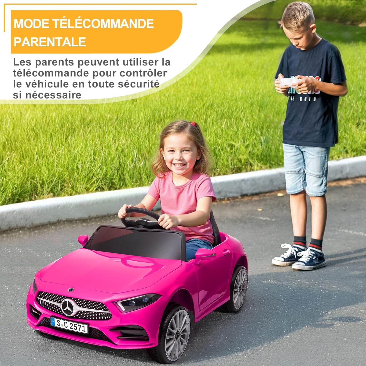 LALAHO Voitures électriques pour Enfants Mercedes Benz AMG avec Télécommande 2.4G, Véhicule électrique Enfant 2 Portes avec MP3 (Blanc)