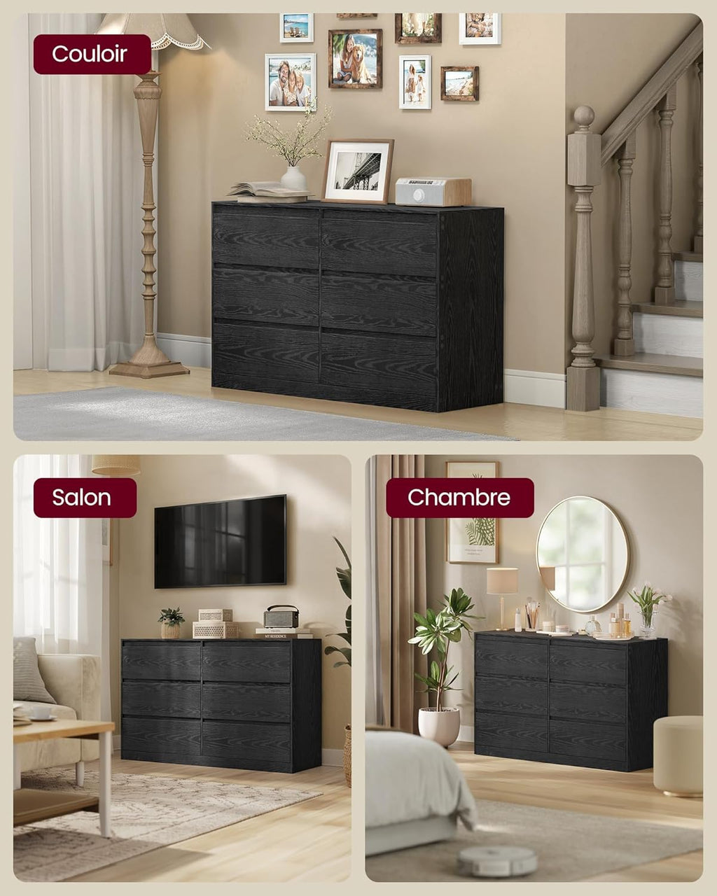 VASAGLE Kailyn Collectie - Slaapkamerkast met 6 lades, opbergkast, kleding, 40 x 119,5 x 75 cm, moderne stijl, sneeuwwit LTS616W01 