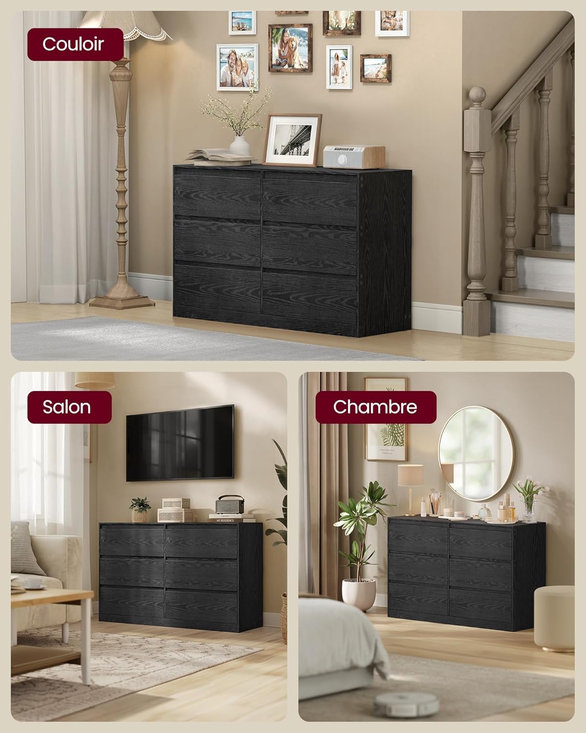 VASAGLE Kailyn Collectie - Slaapkamerkast met 6 lades, opbergkast, kleding, 40 x 119,5 x 75 cm, moderne stijl, sneeuwwit LTS616W01 