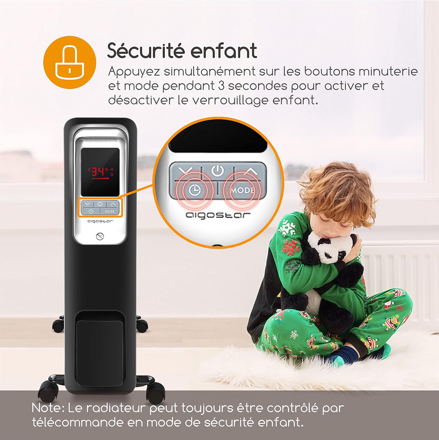 Aigostar Oil Monster Chauffage à huile 2500 W, 13 éléments chauffants