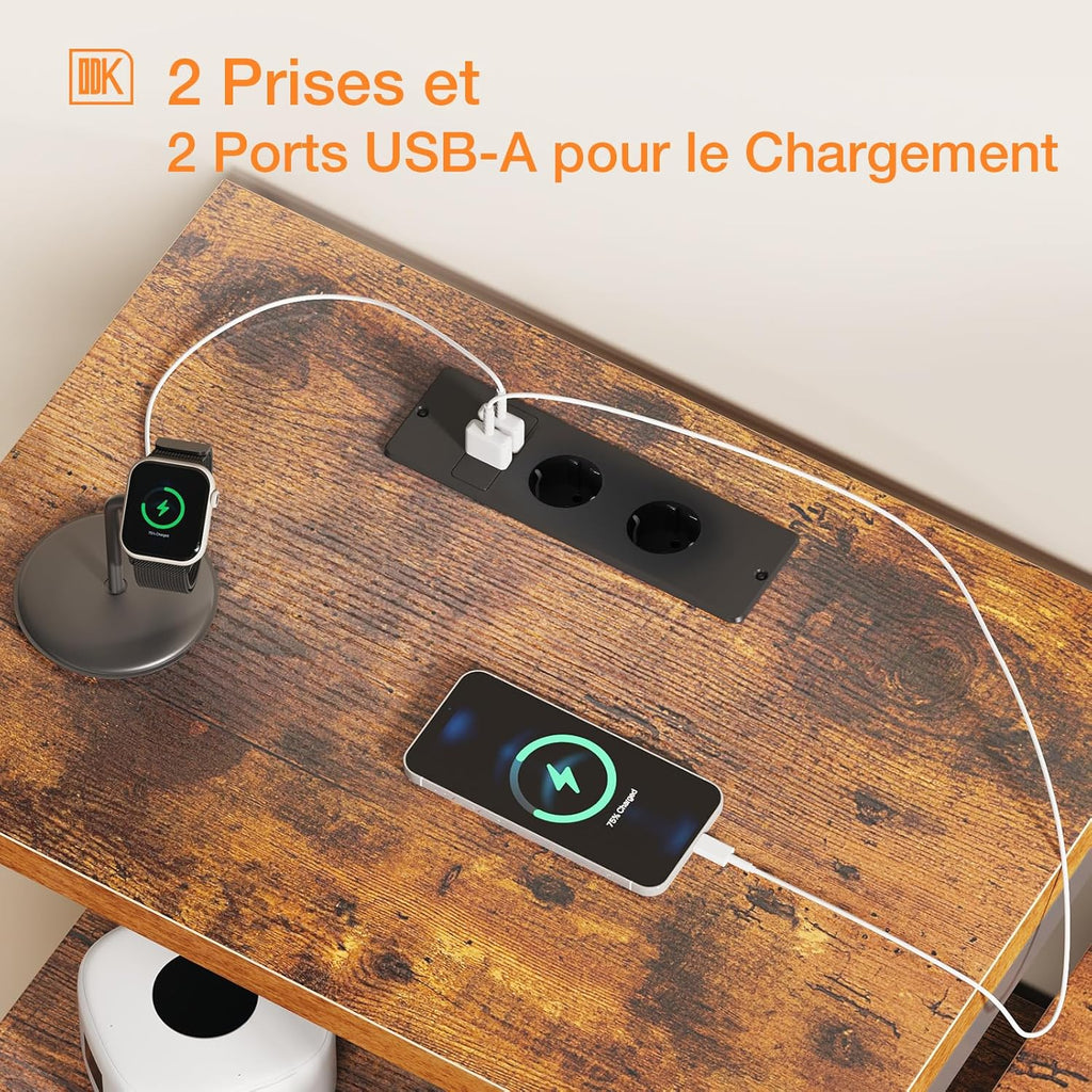 ODK Slaapkamerkast met 2 USB-poorten en 2 stopcontacten, multifunctionele ladekast voor slaapkamer en woonkamer – Stabiel en duurzaam dressoir, 132 x 30 x 88 cm, Vintage en zwart 