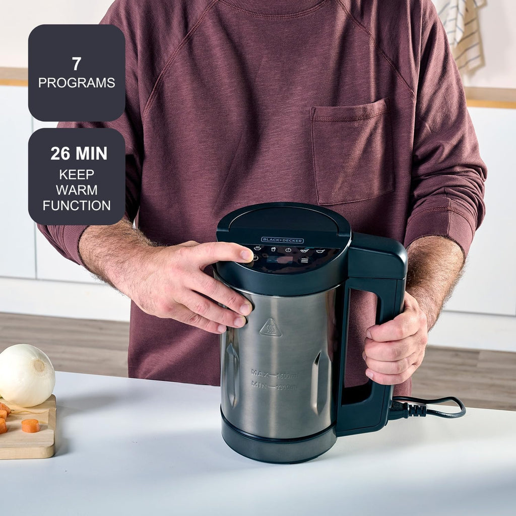 BLACK+DECKER BXSM1000E - Machine à Soupe Bouilloire Inox 1,6L 7 Programmes Automatiques