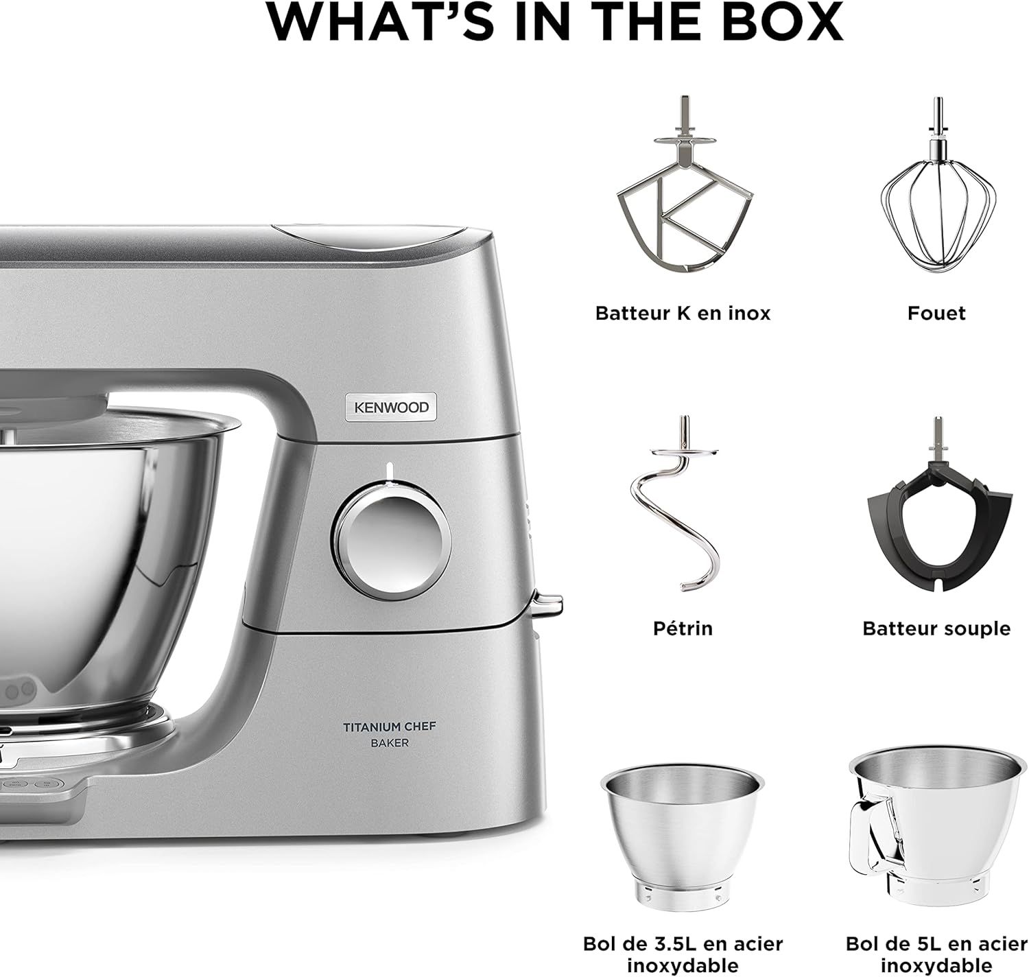 Kenwood Titanium Chef Baker KVC85.004SI Patisserie Processor met geïntegreerde weegschaal, inclusief 3-delige deegset, mengkom van 5 liter en 3,5 liter, progressieve cruisecontrol, 1200 W, zilverkleurig 