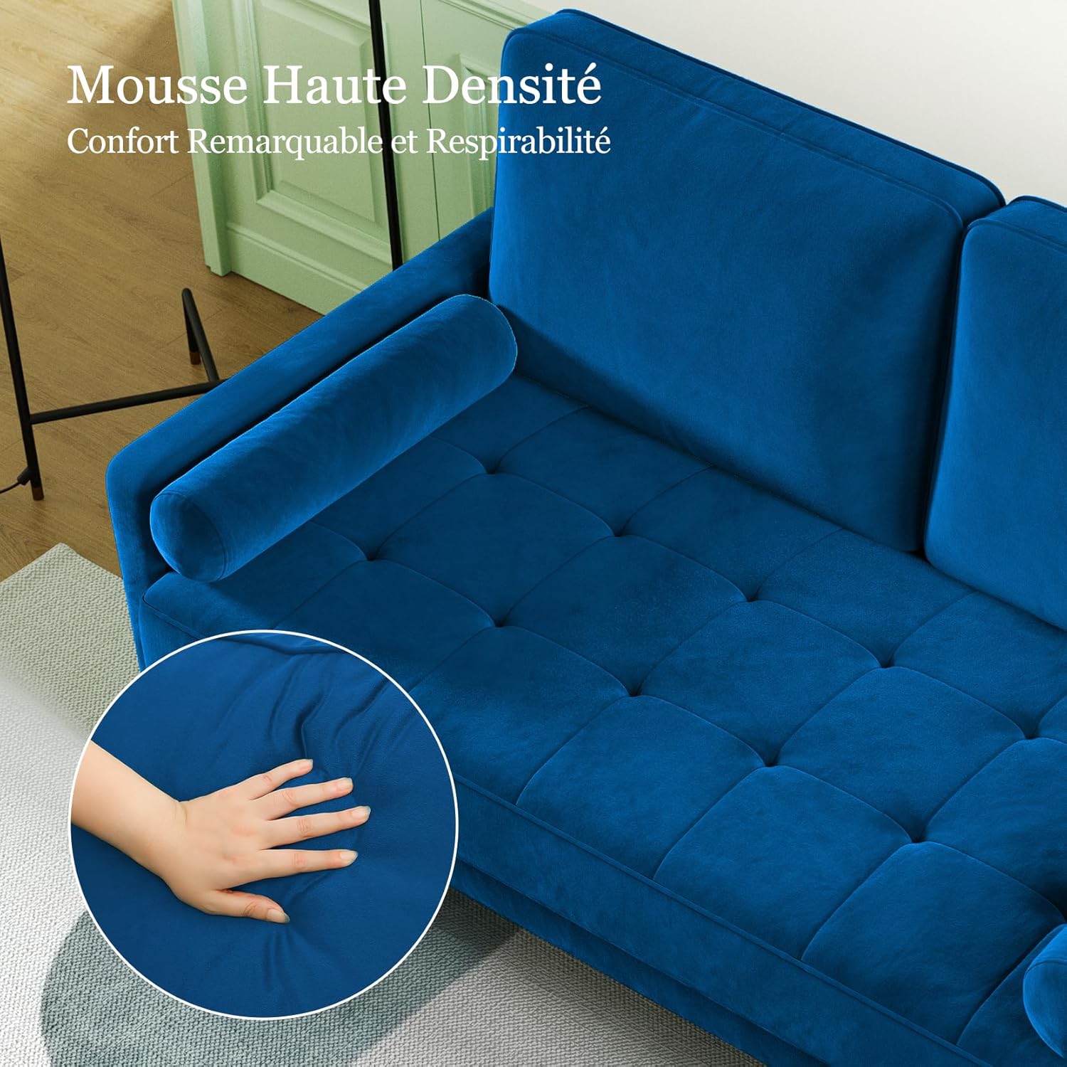 Vesgantti Kleine Grijze 2-zitsbank, Fluweelbank 121 cm met verende kussens, Mini-slaapkamerbank met armleuningen, Moderne woonkamerbank, Vaste 2-zitsbank, Grijze bank 