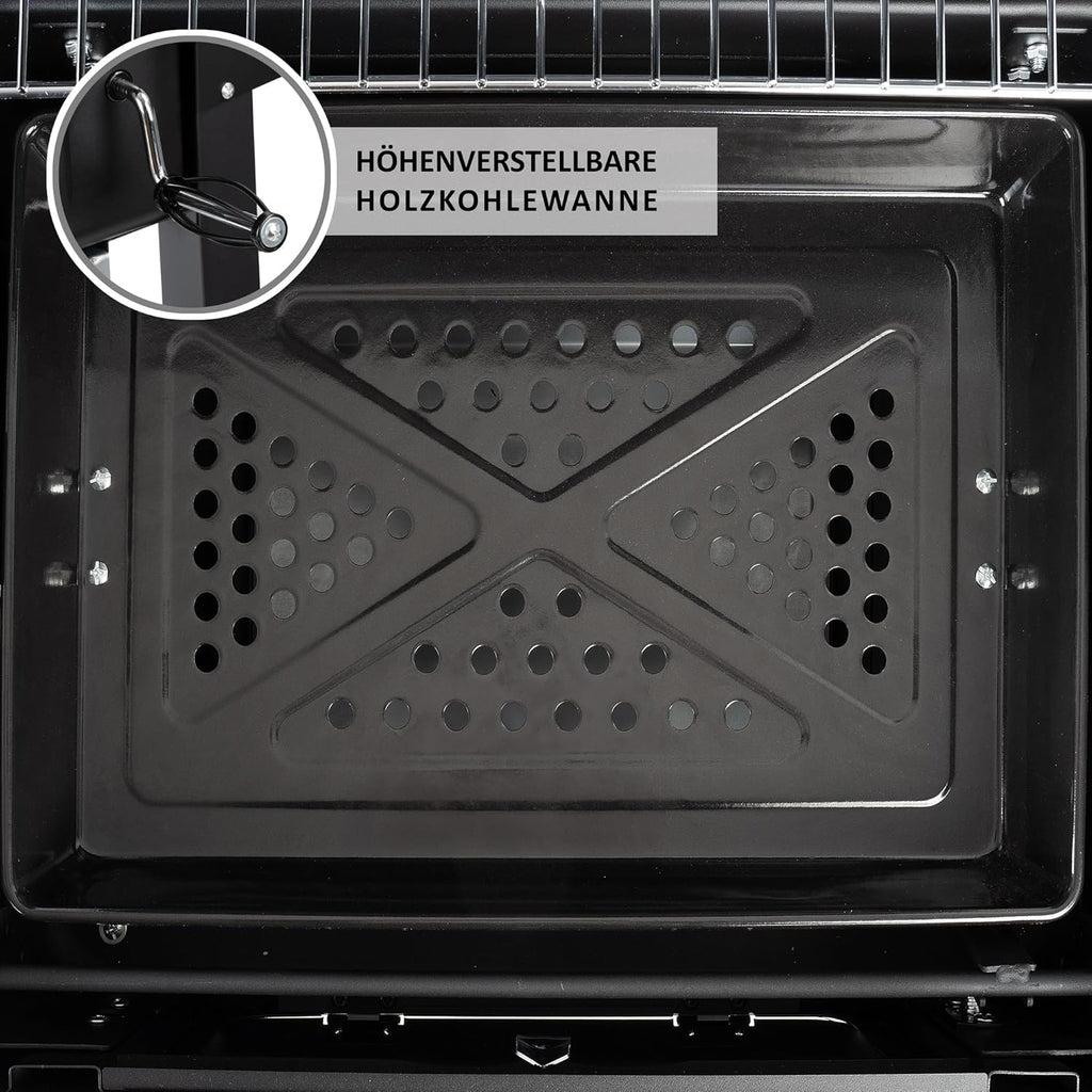 Chariot de cuisson au charbon de bois BBQ-Toro avec plateau à charbon réglable en hauteur, couvercle, thermomètre, grand fumoir pour barbecue XXL